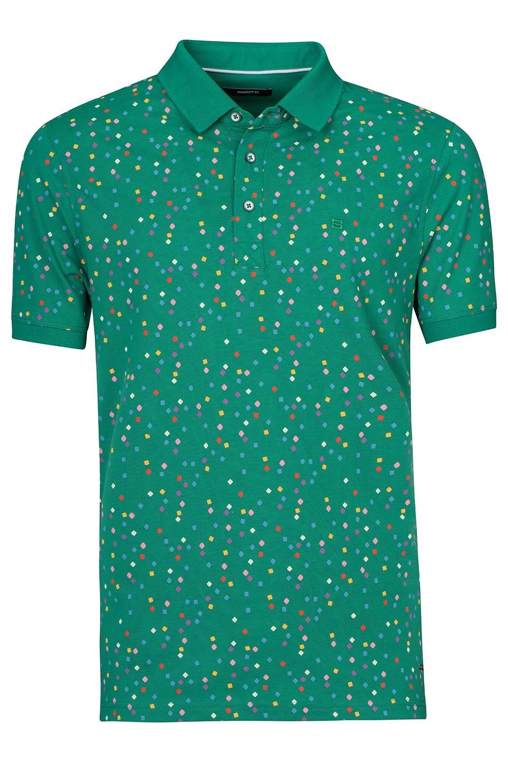 Tricou polo slim verde print geometric