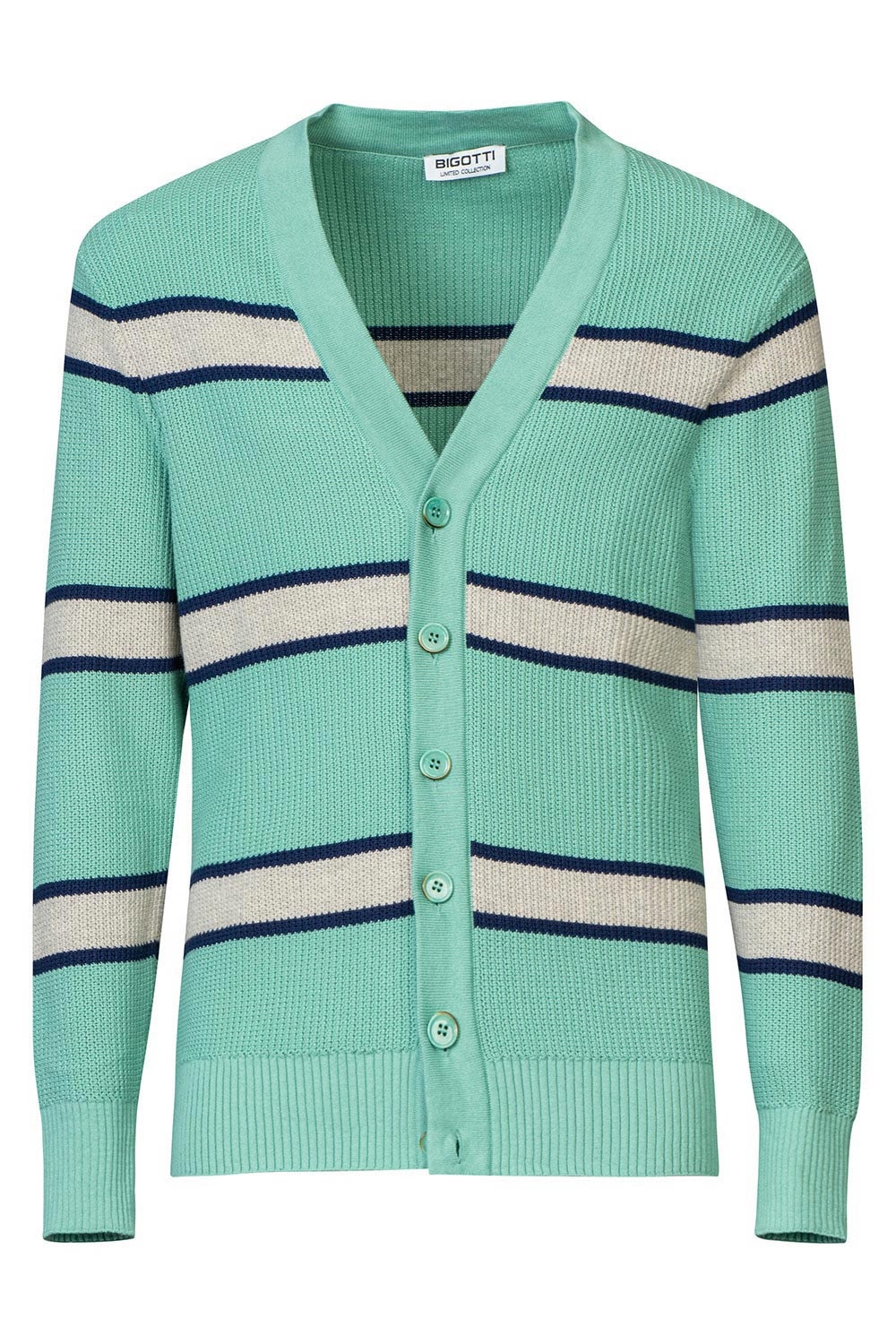 Cardigan regular verde cu dungi
