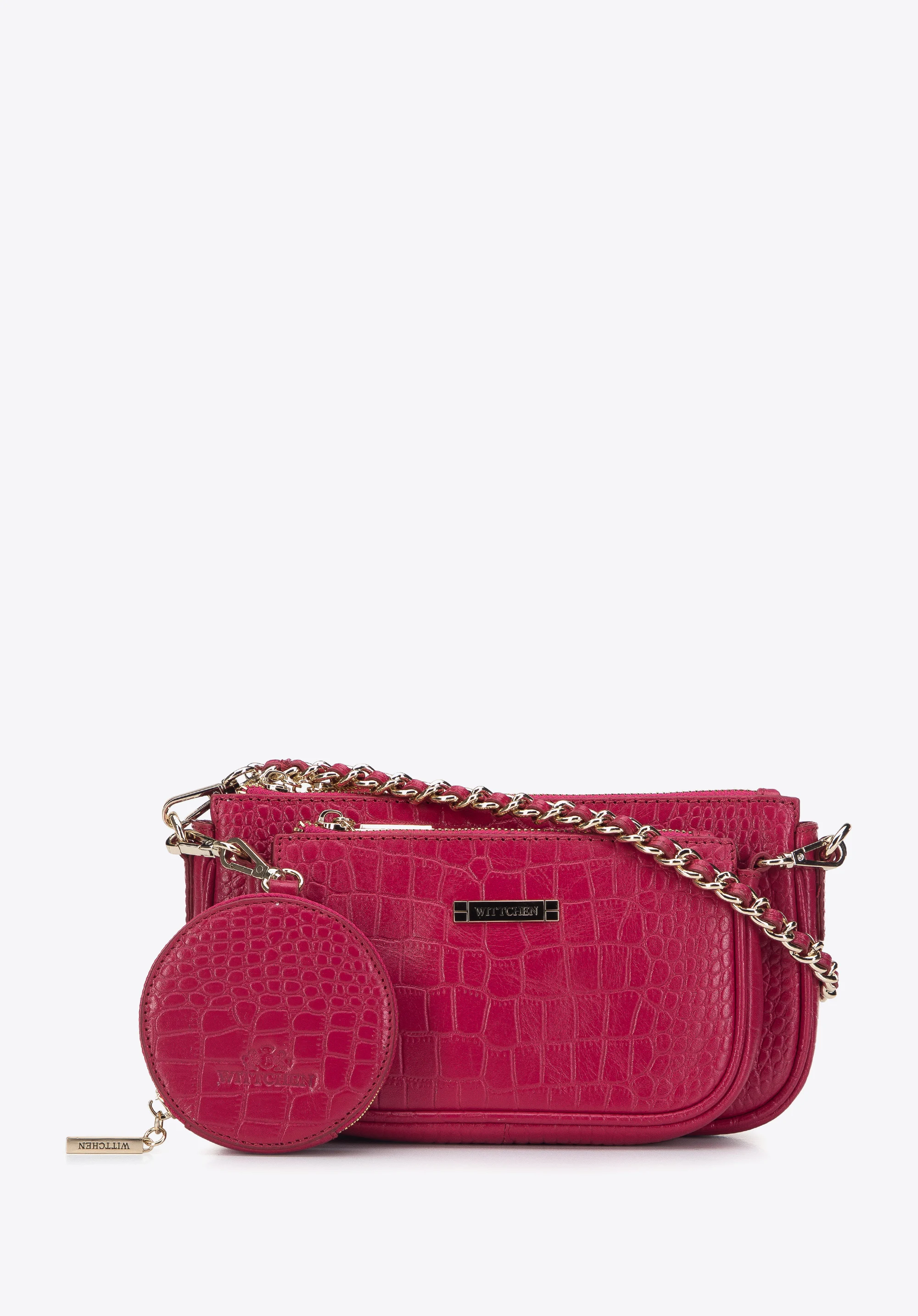 Damska torebka ze skóry o fakturze croco podwójna z etui