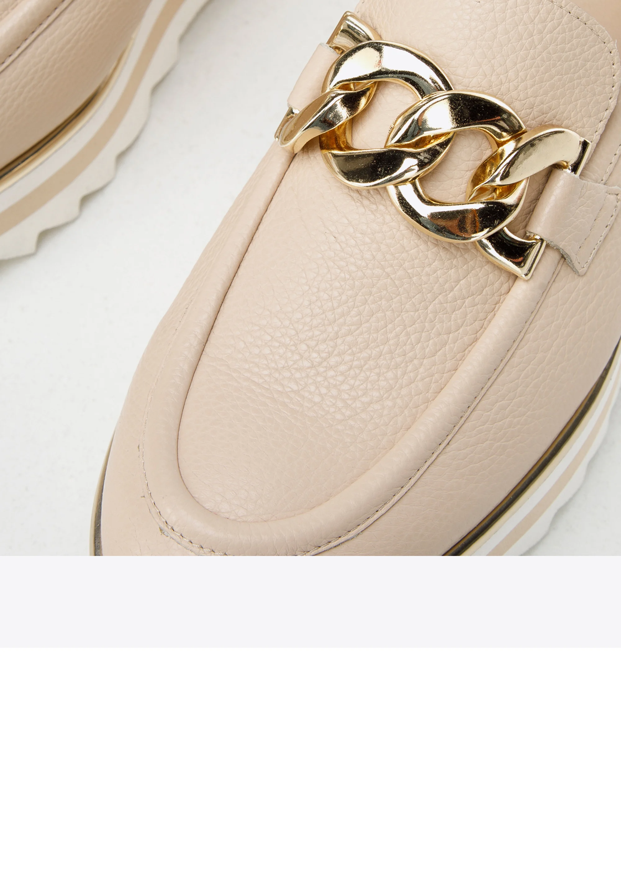 Damskie mokasyny skórzane na platformie w pasy