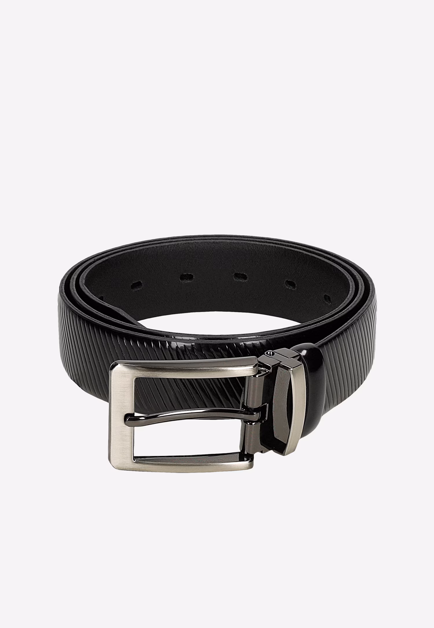Czarny pasek męski z fakturą na lakierowanej skórze