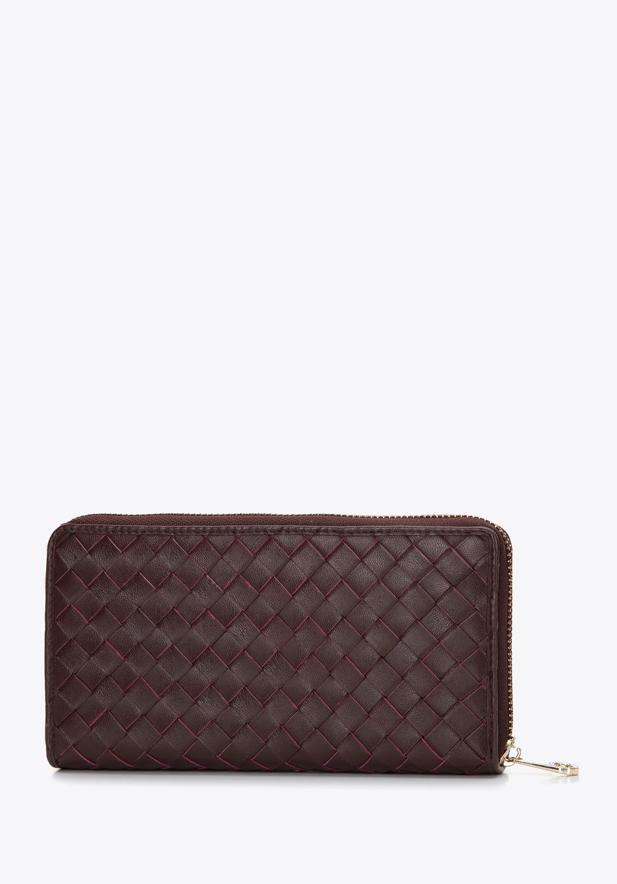 Damski portfel ze skórzanej plecionki duży