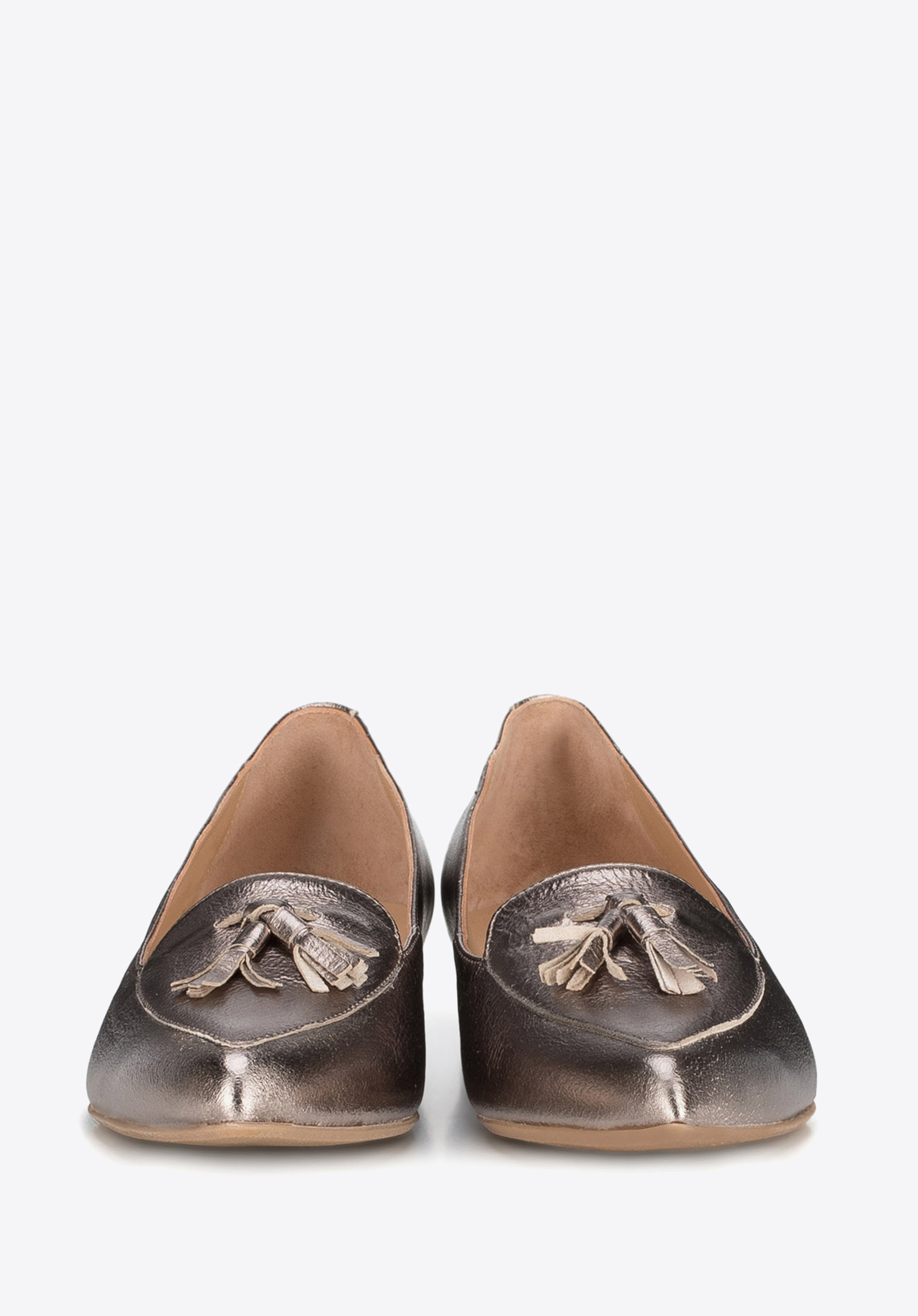 Baleriny skórzane metaliczne