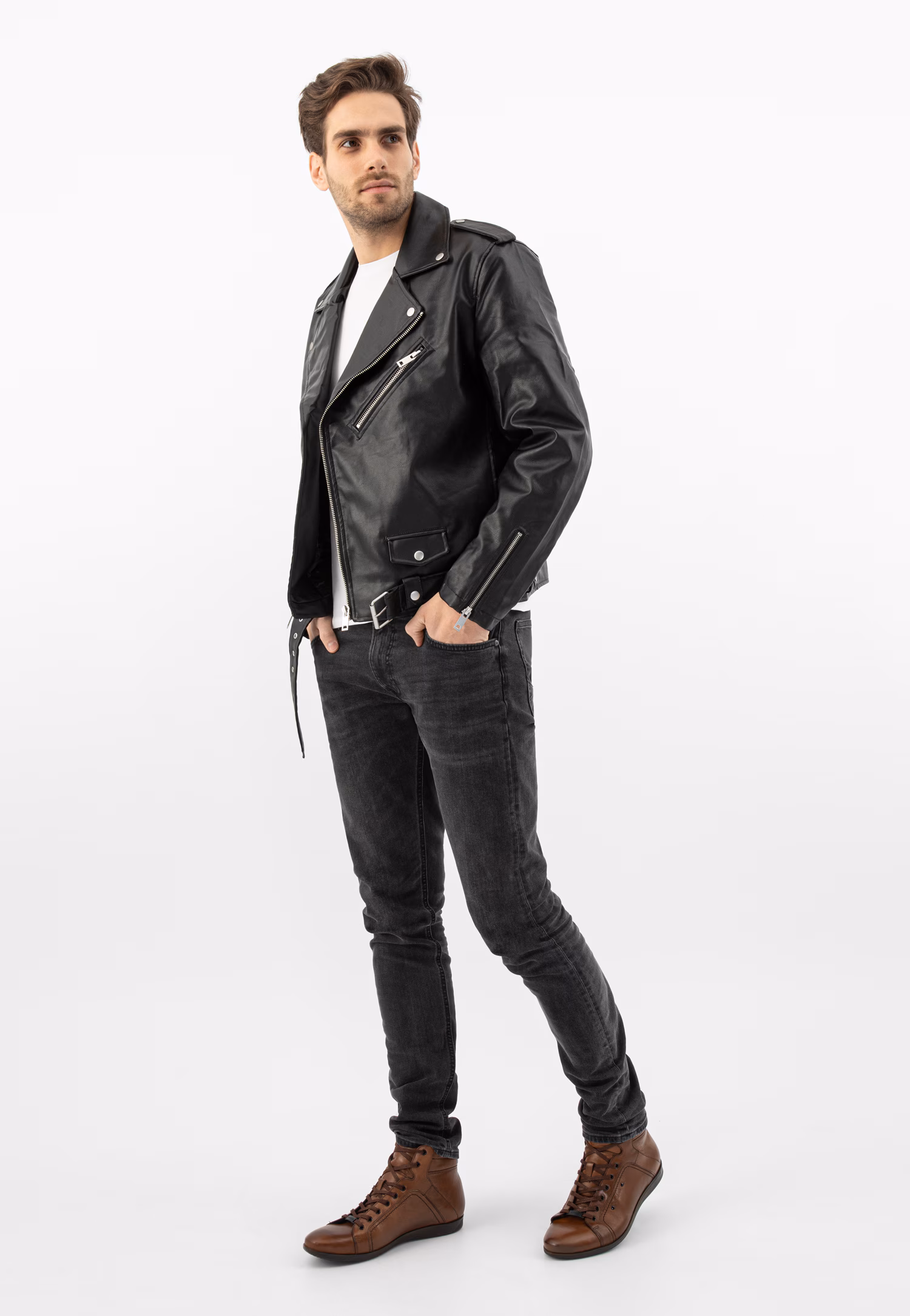 Jasnobrązowe trzewiki męskie ze skóry licowej