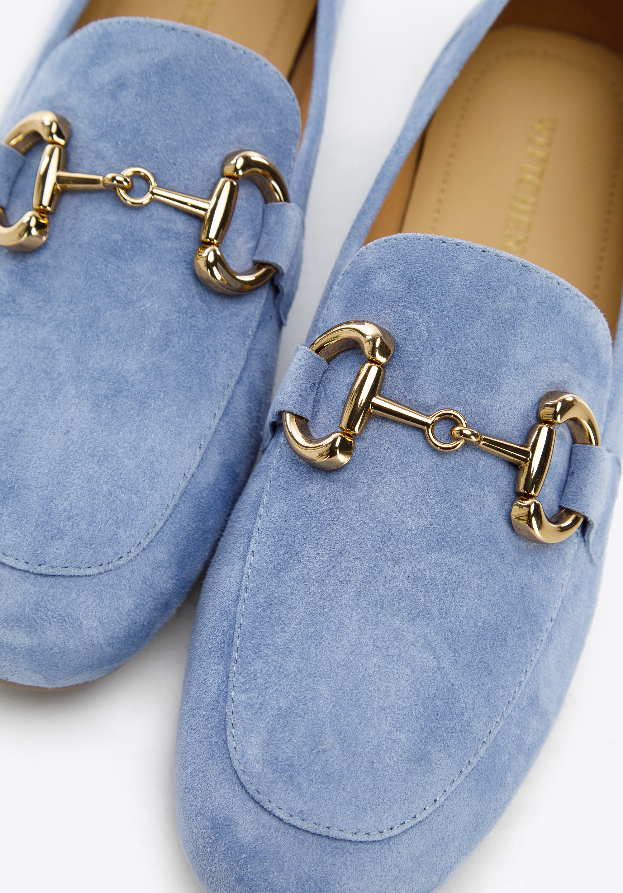 Damskie mokasyny zamszowe z metalową sprzączką