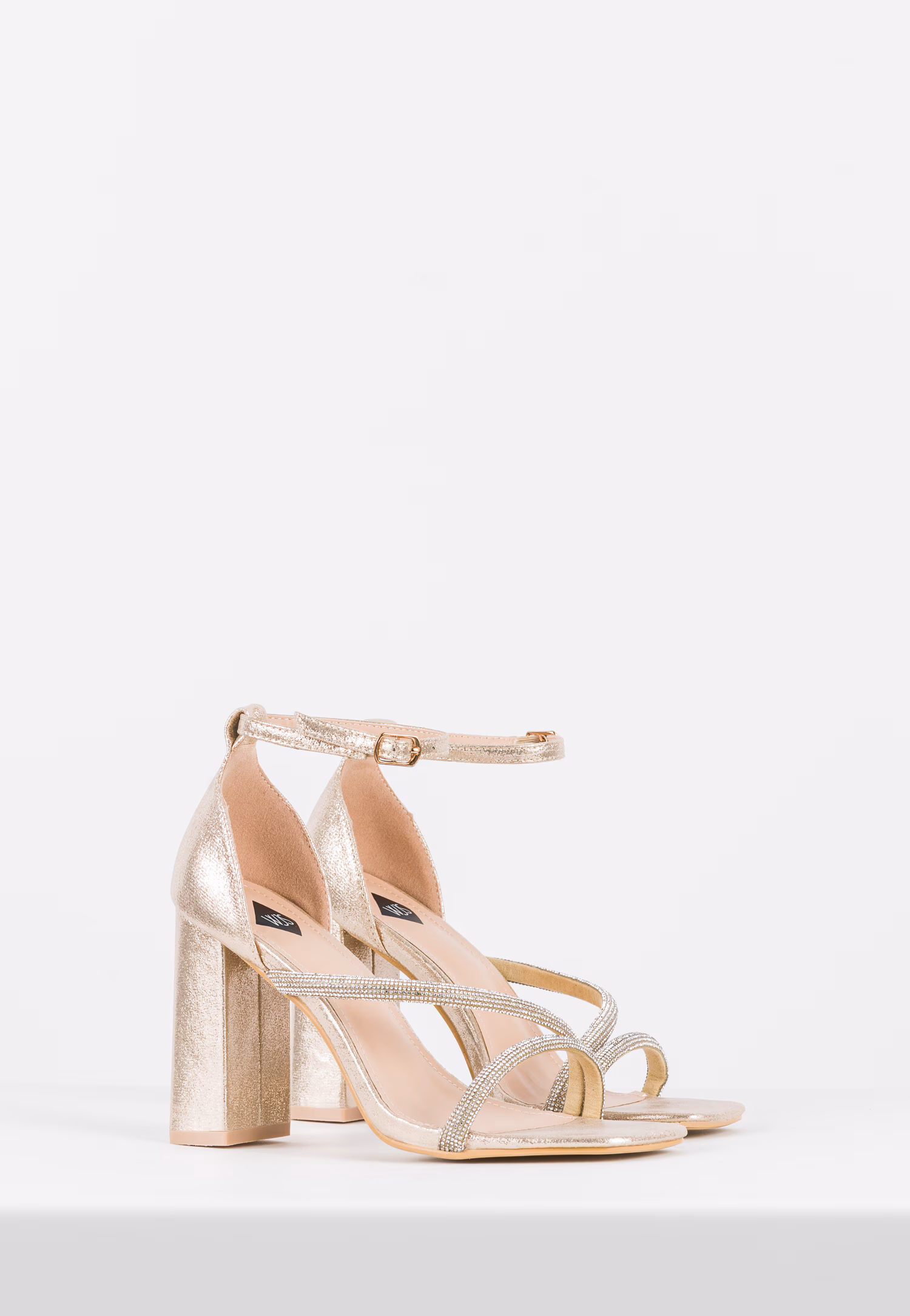 WJS beżowe sandały damskie z kryształkami