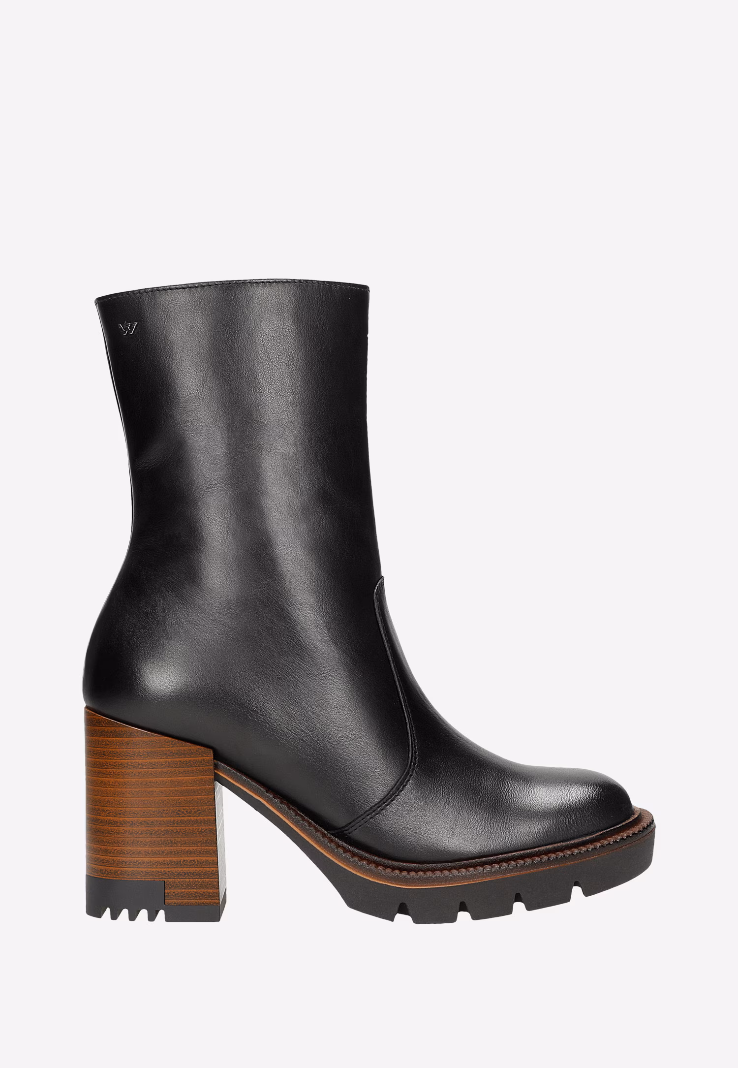 Czarne botki damskie na brązowym obcasie