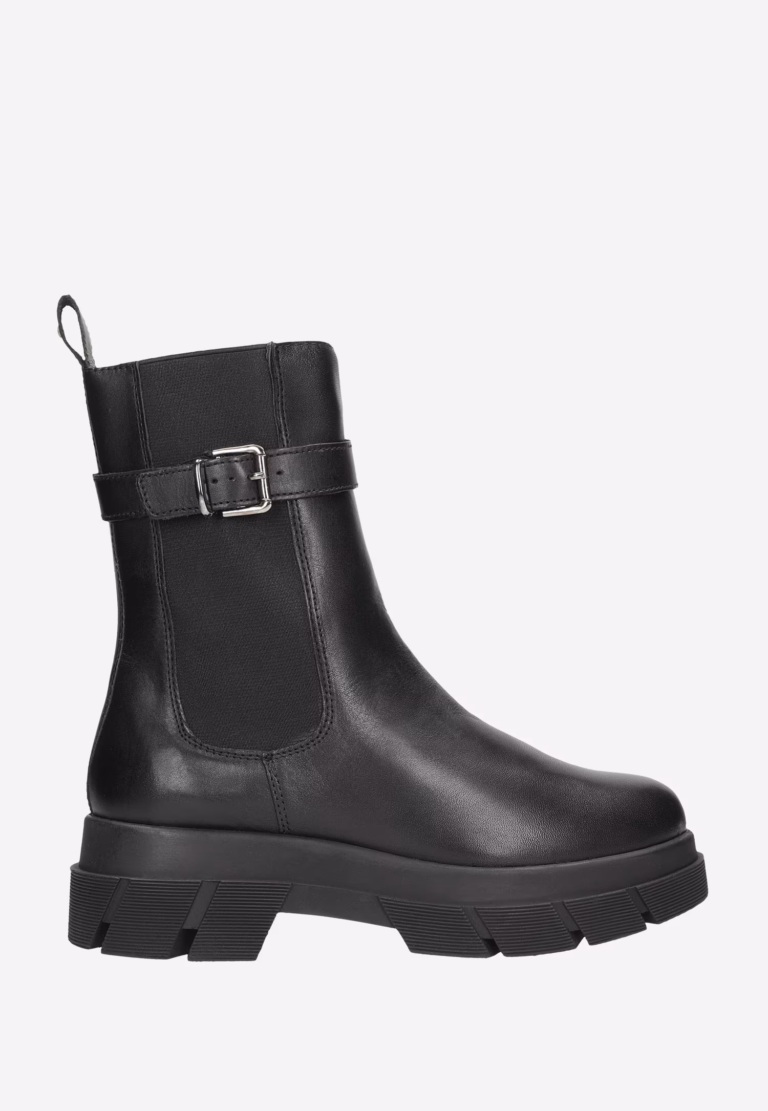 Czarne skórzane botki damskie z ozdobną klamerką