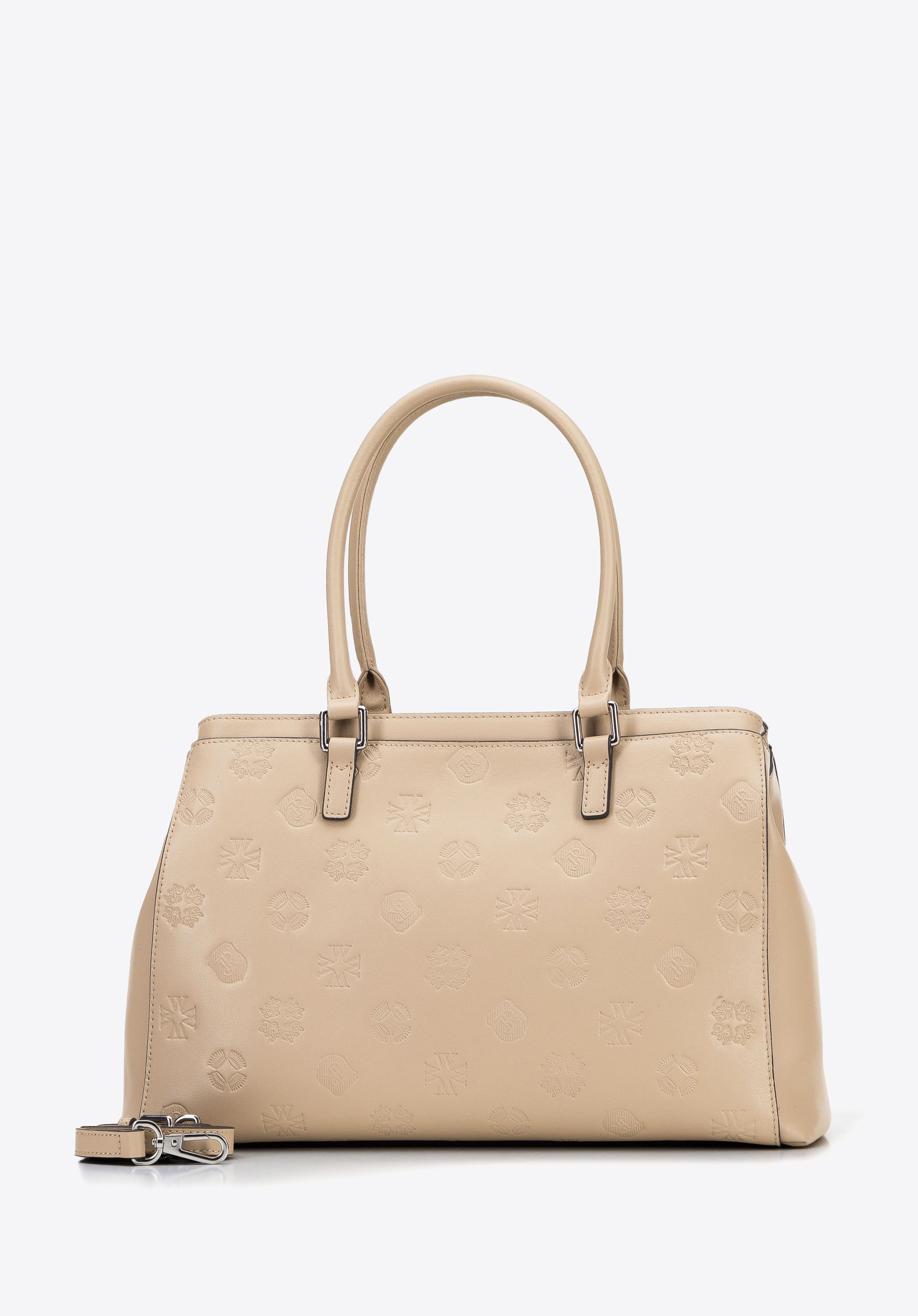 Torebka kuferek ze skóry tłoczonej w monogram