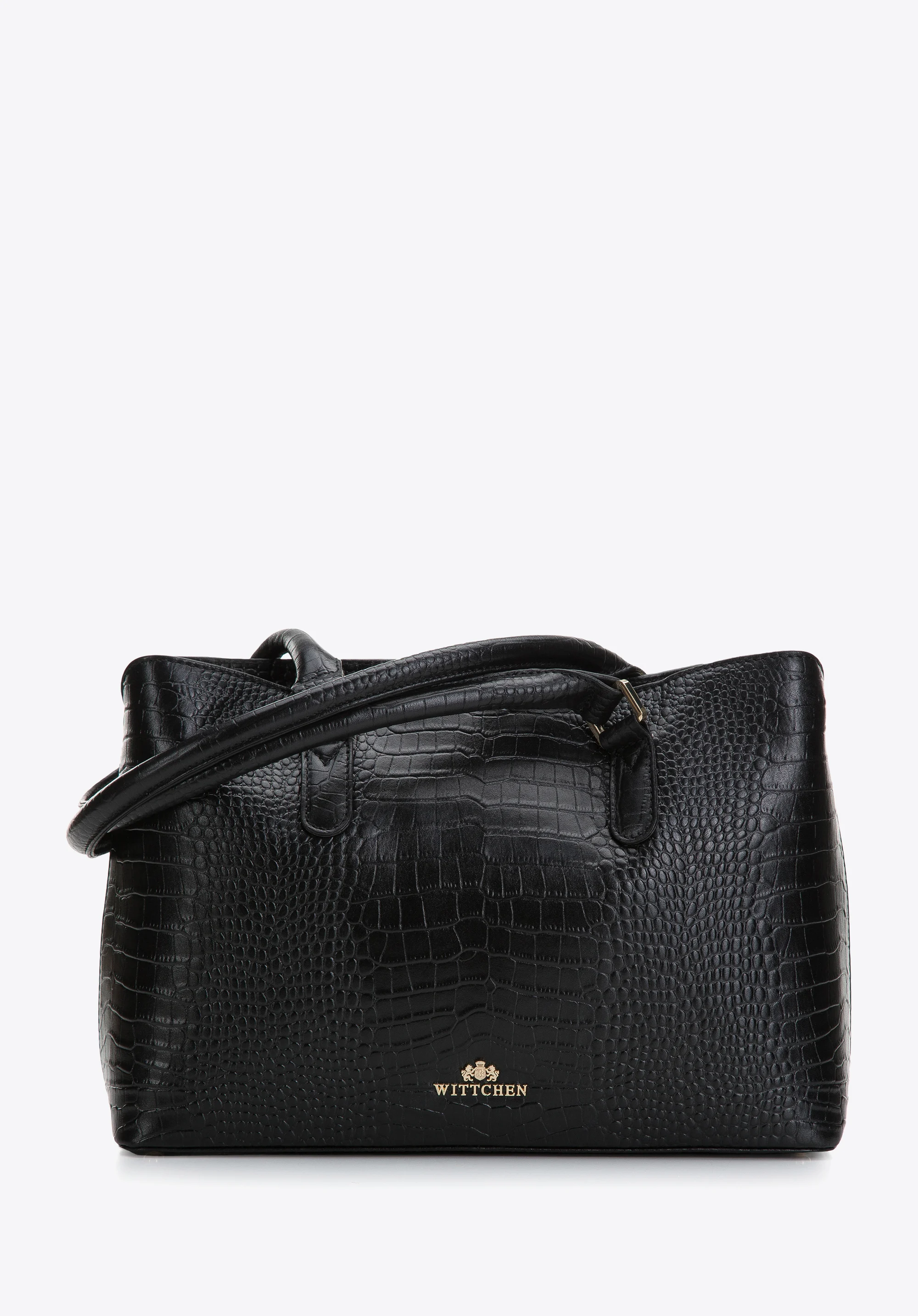 Torebka shopperka skórzana o fakturze lizard dwukomorowa