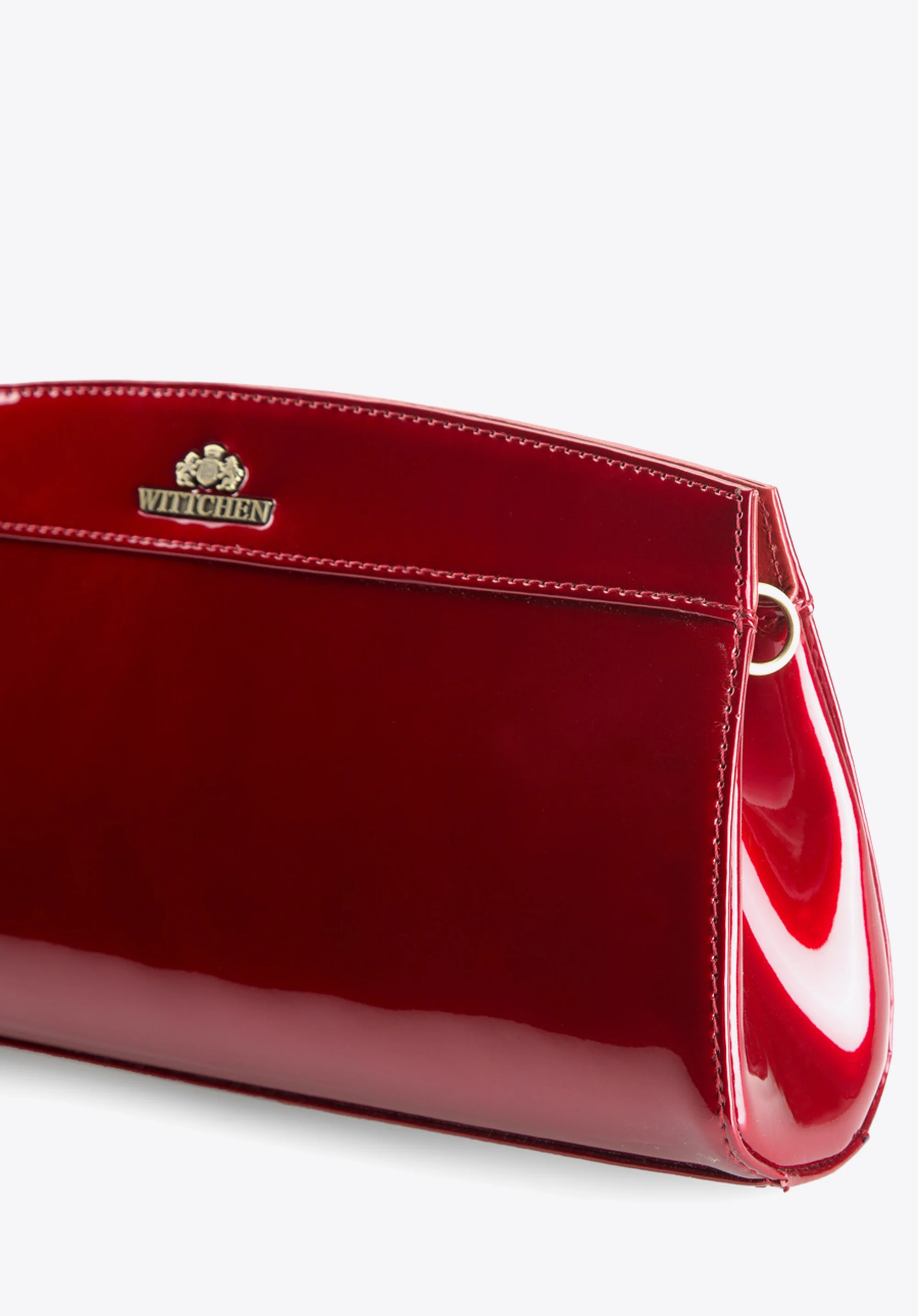 Wieczorowa torebka ze skóry lakierowanej trapezowa