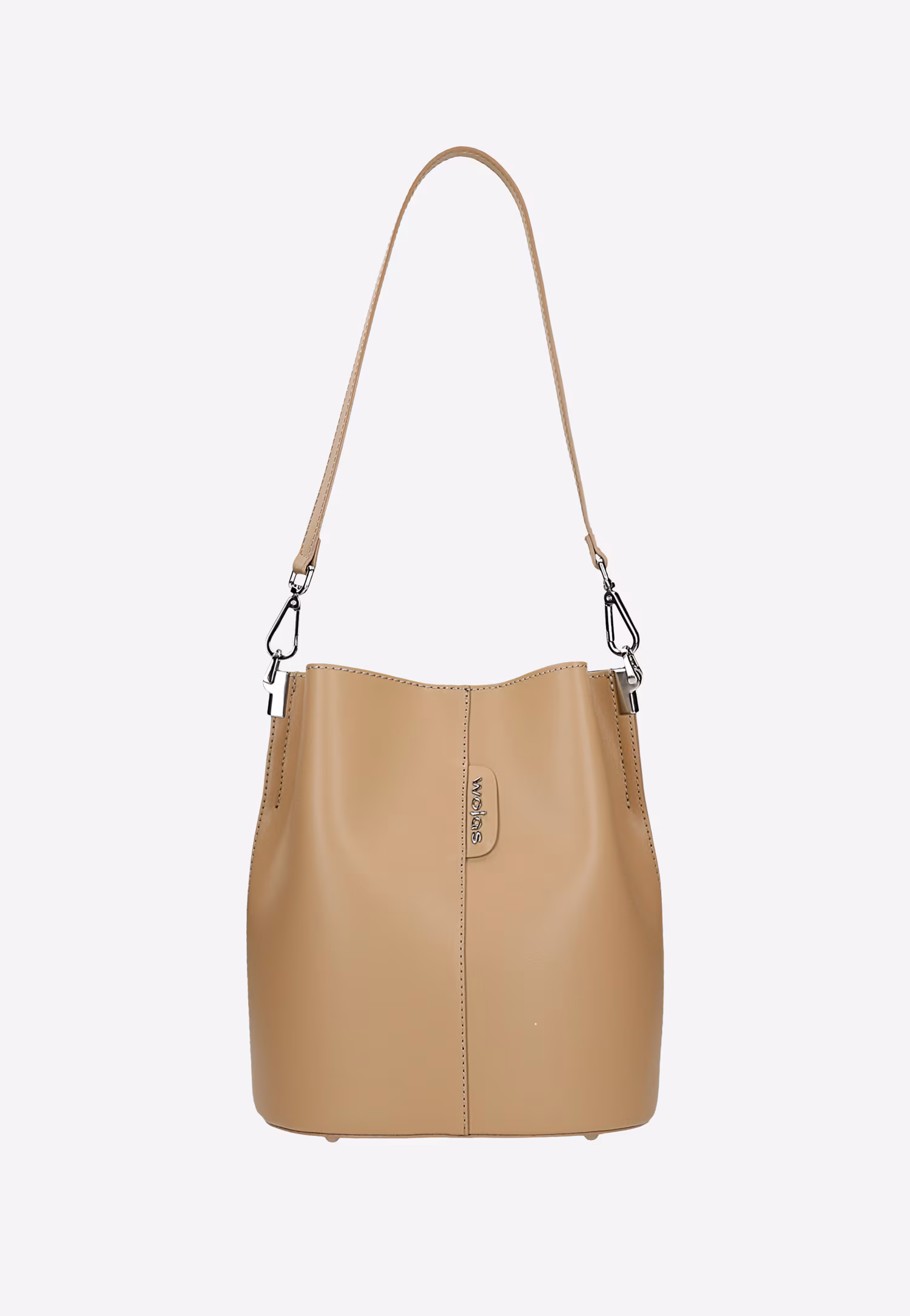 Beżowa skórzana torebka damska bucket bag