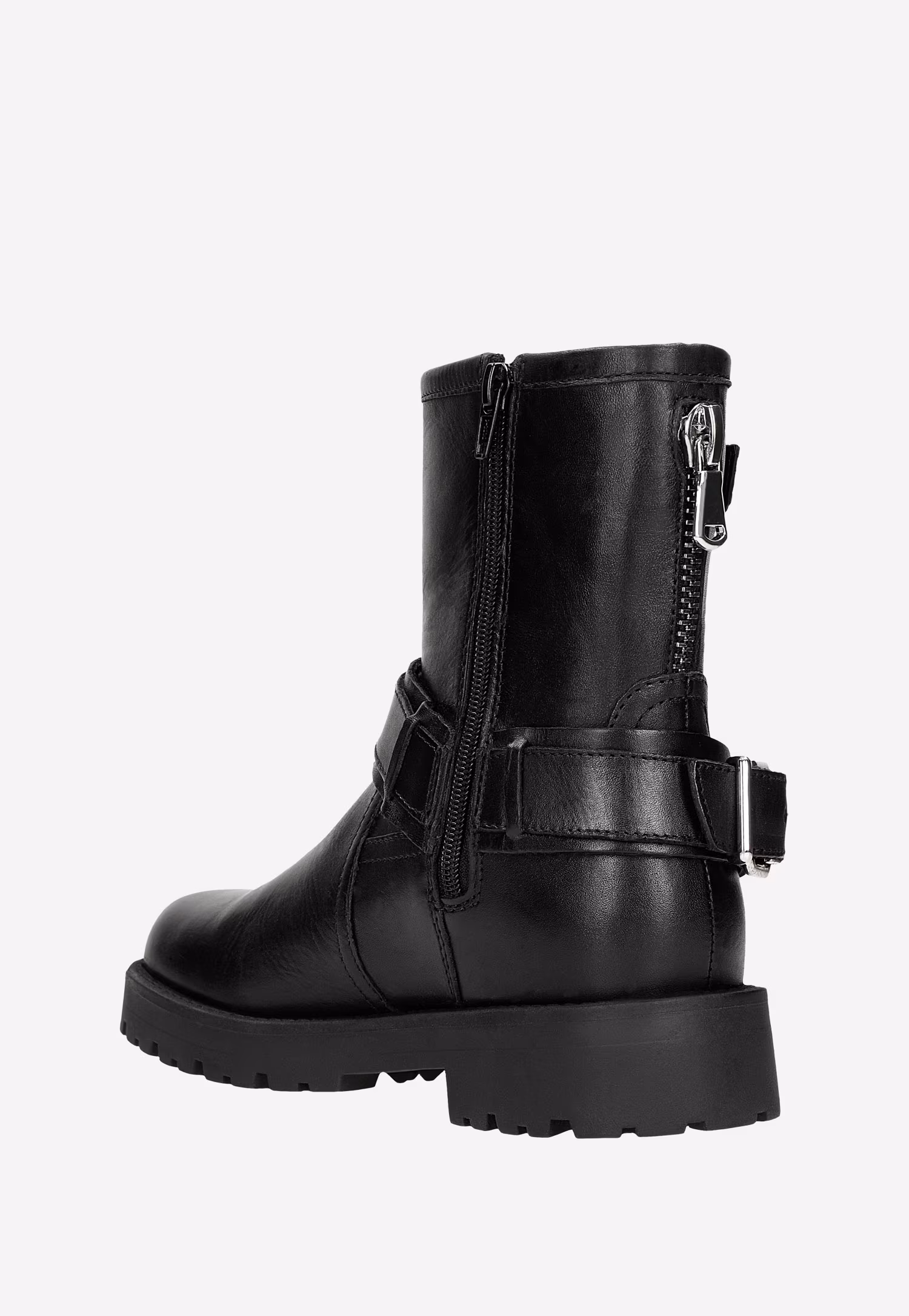 Czarne skórzane bikery damskie z klamrami