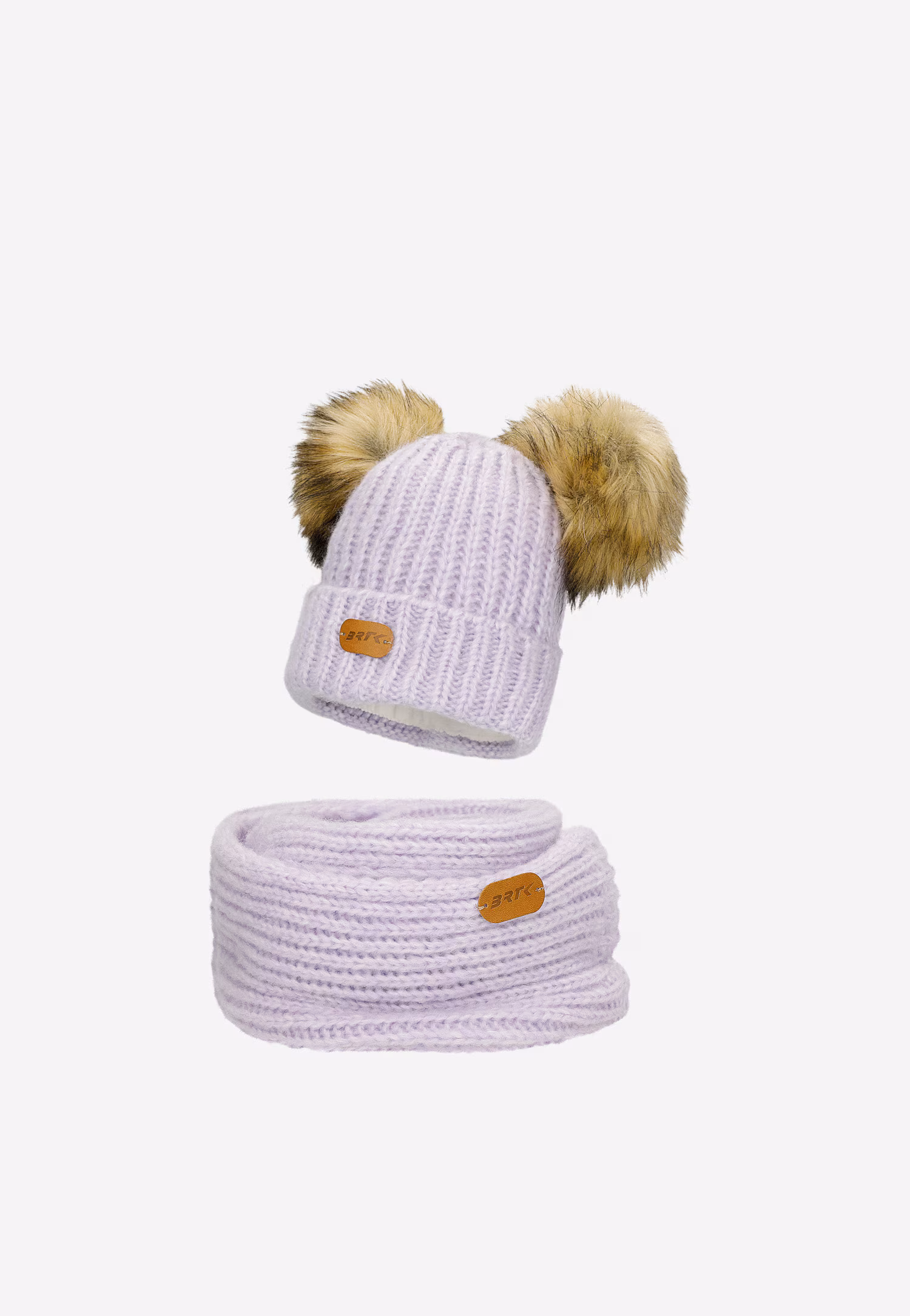 Fioletowy zestaw BARTEK 85603-86  z wełną merino - czapka z dwoma pomponami i komin