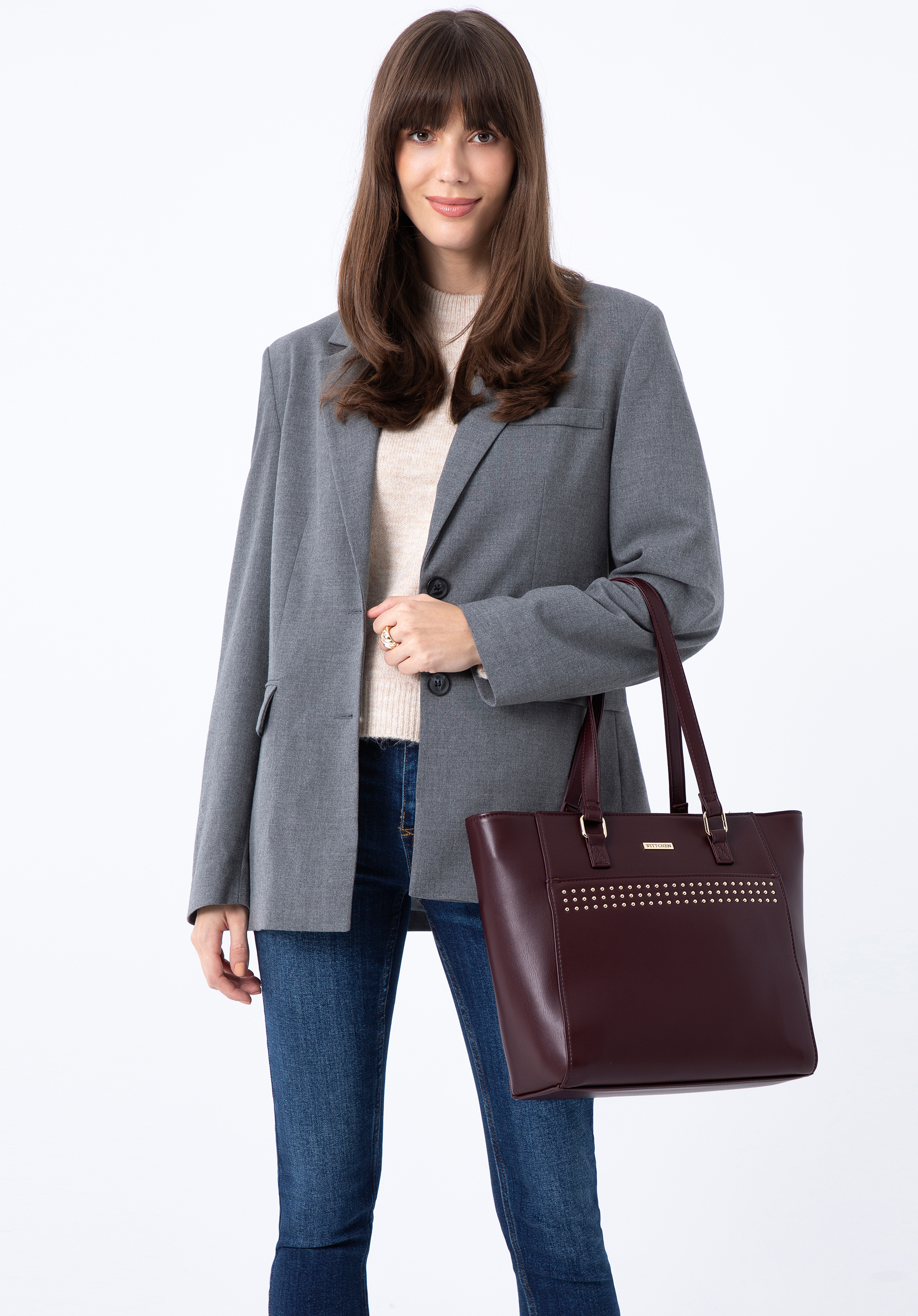 Torebka shopperka z ekoskóry z nitami