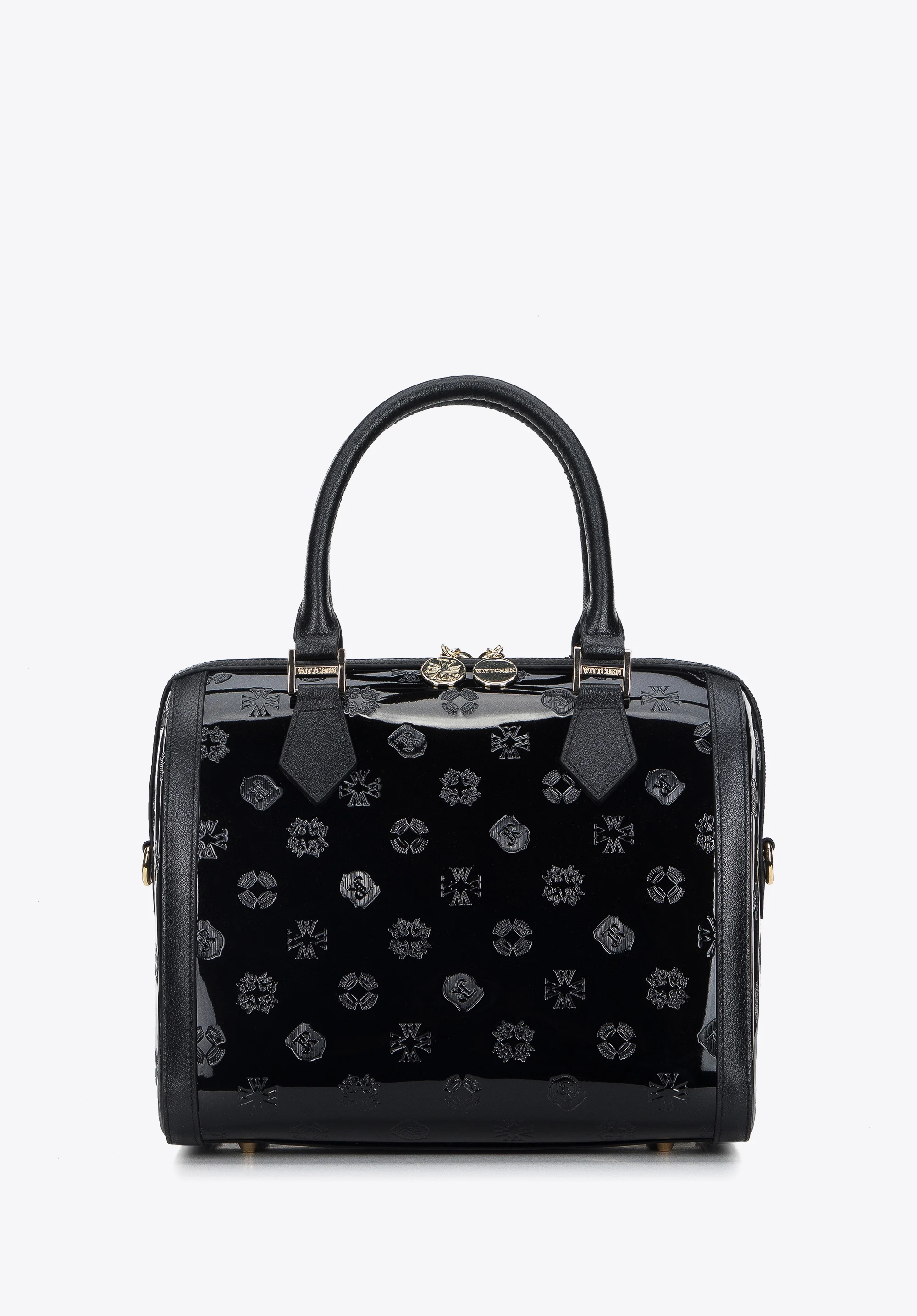 Torebka kuferek z metalicznej skóry lakierowanej