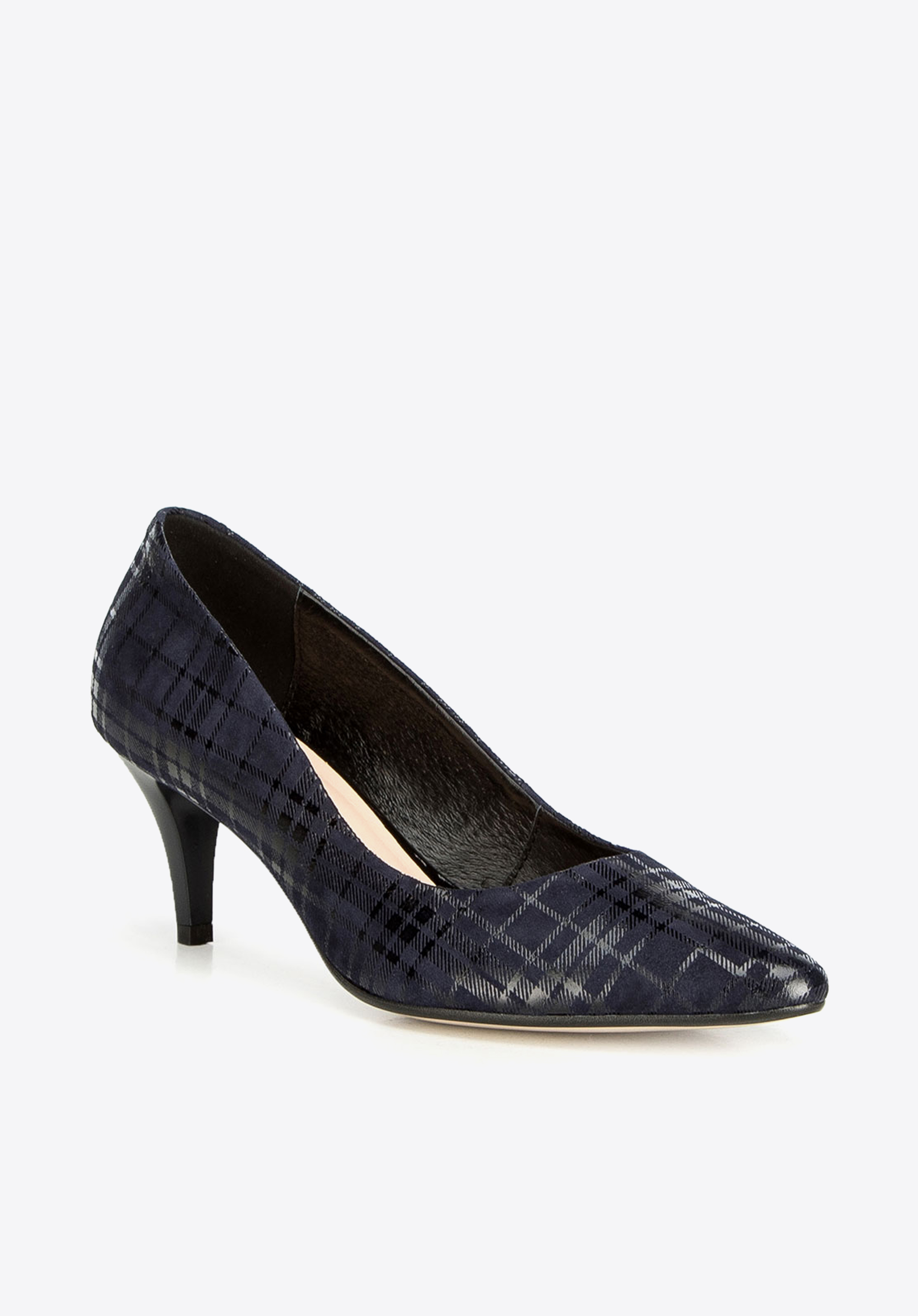 Czółenka z nubuku w kratę