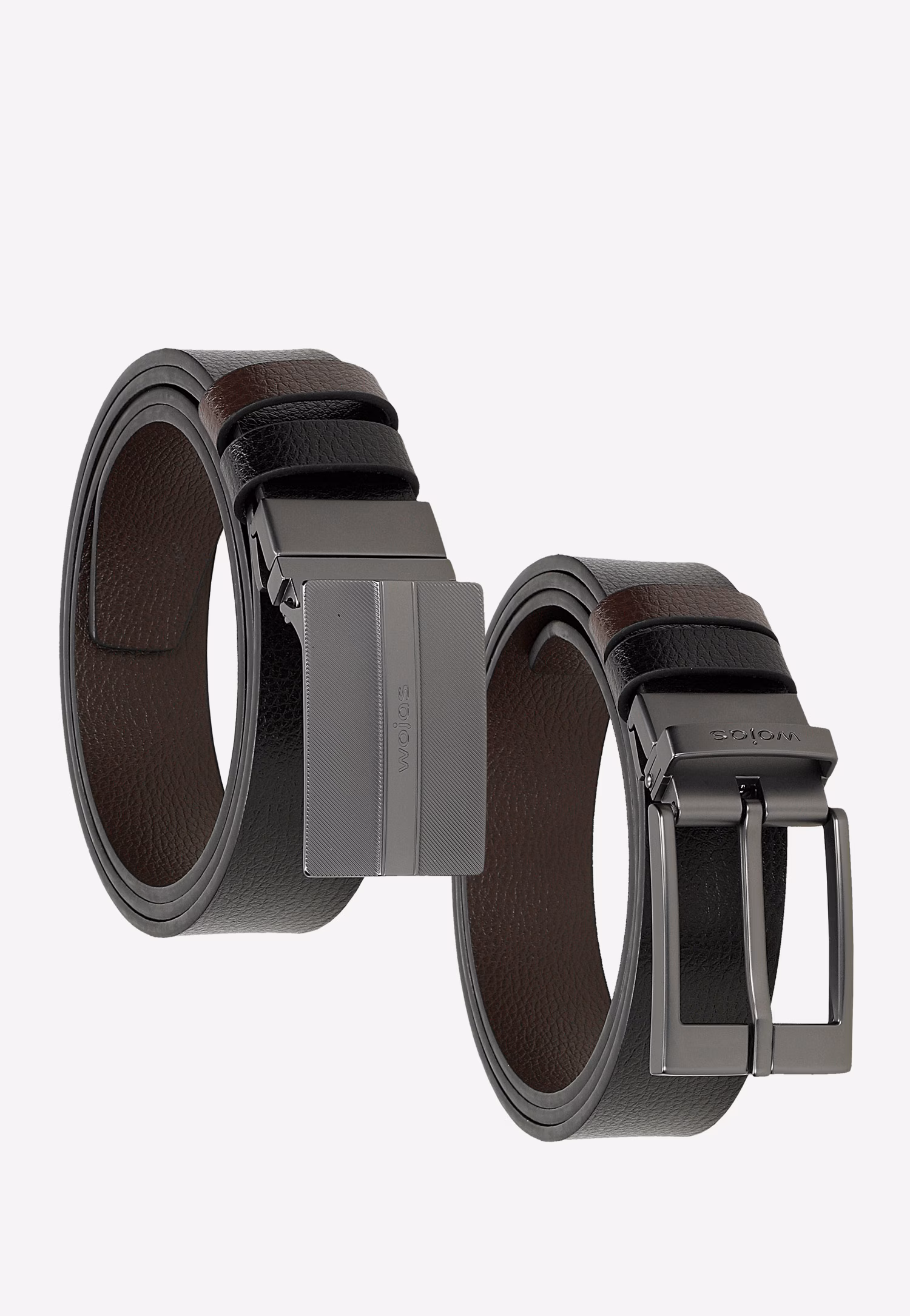 Dwustronny czarno-brązowy pasek męski z wymiennymi klamrami