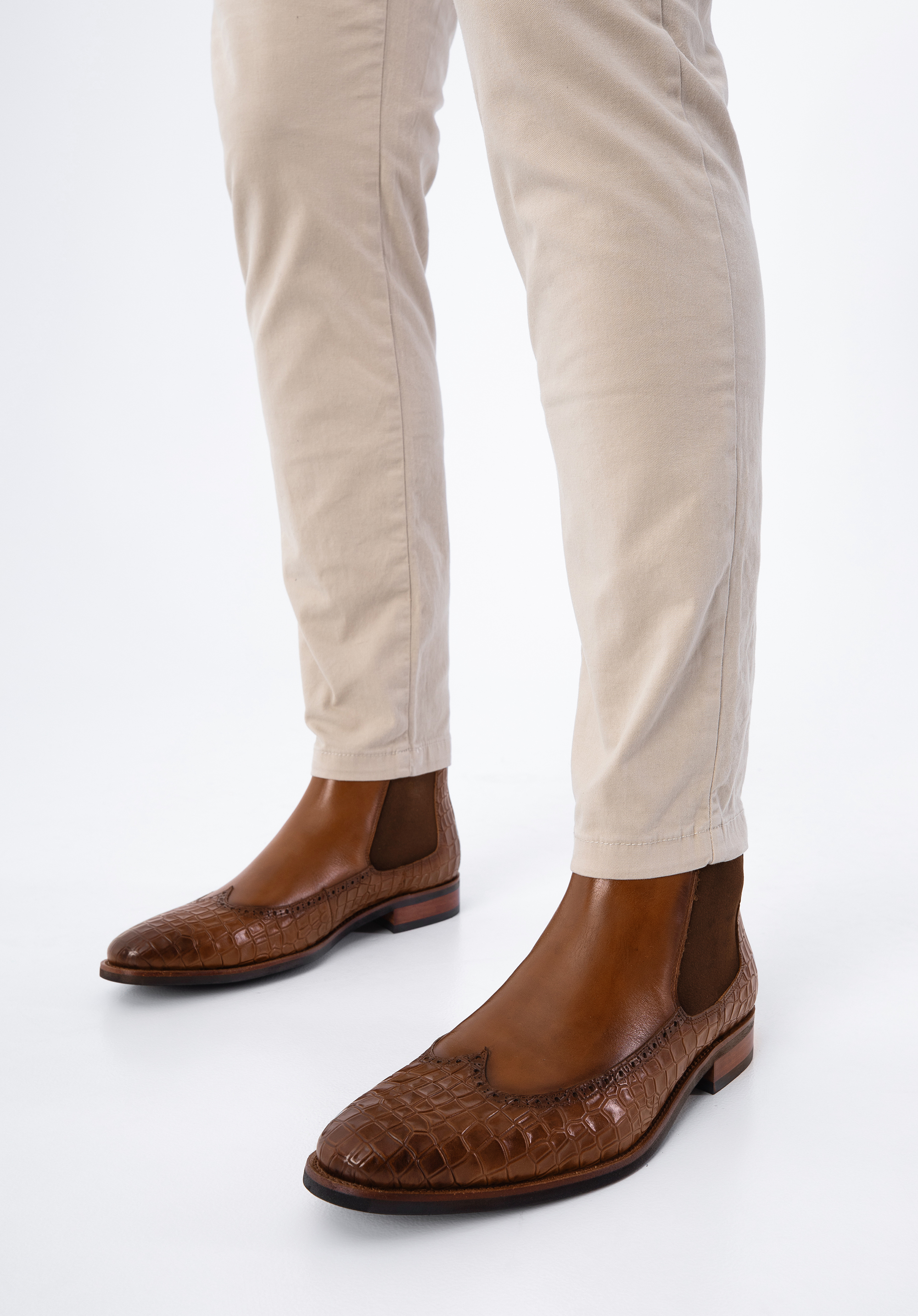 Męskie sztyblety skórzane z motywem croco