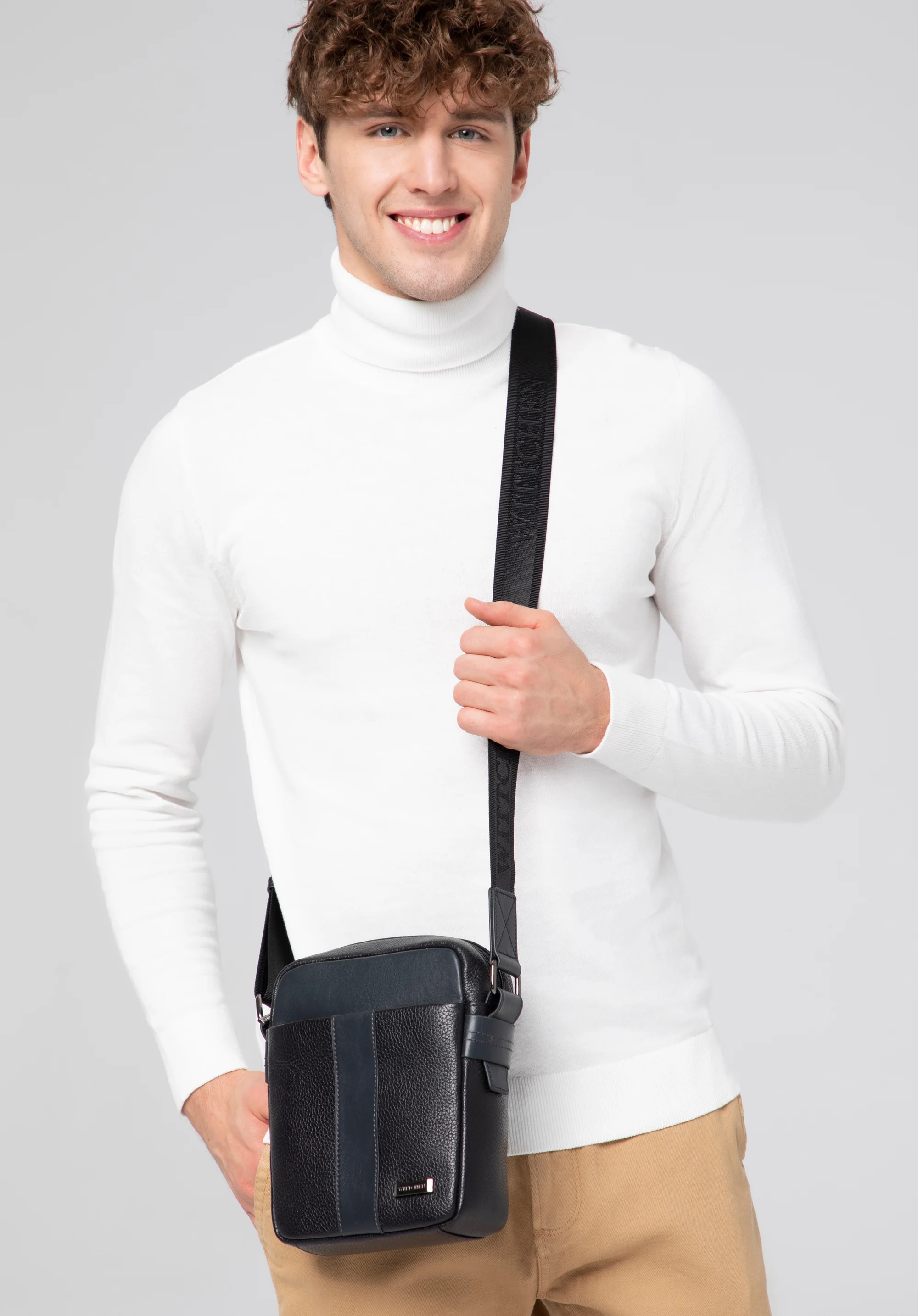 Męska listonoszka skórzana dwukolorowa mała