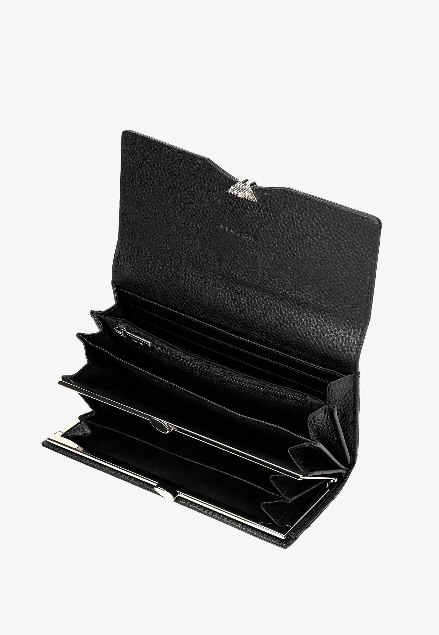 Duży czerwony portfel z lakierowanej skóry z lekko metalicznym połyskiem