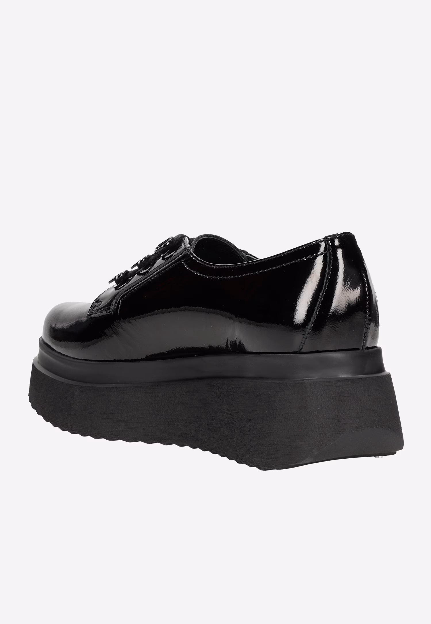 Czarne creepersy damskie z lakierowanej skóry