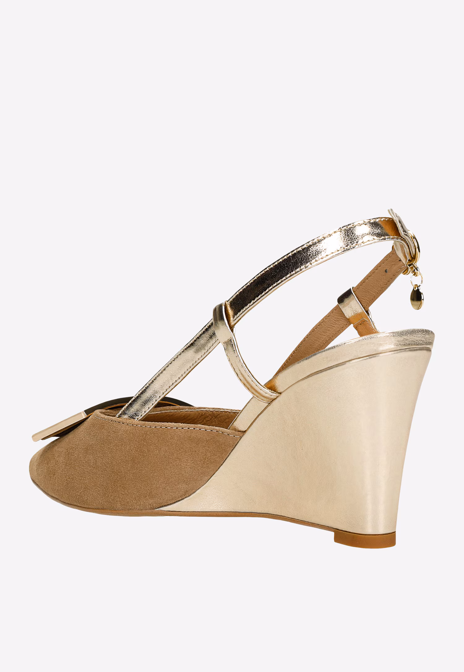 Beżowo-złote czółenka na koturnie