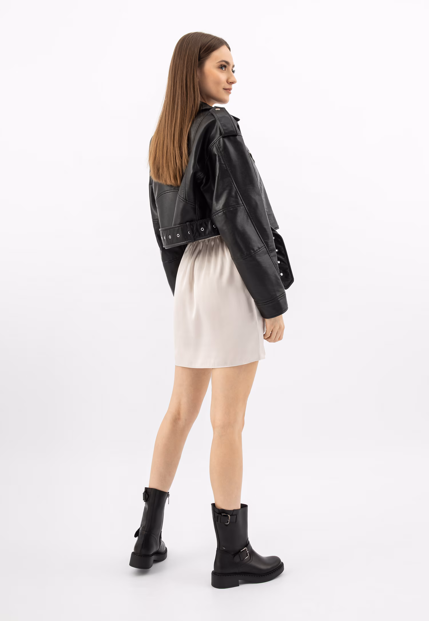 Czarne skórzane botki damskie typu bikery