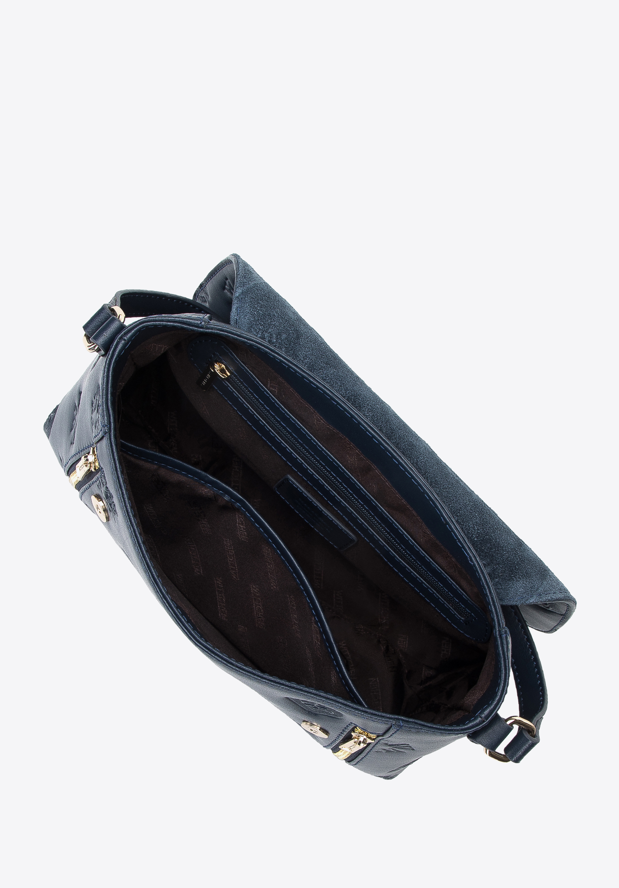 Damska listonoszka skórzana w monogram z pionowymi suwakami