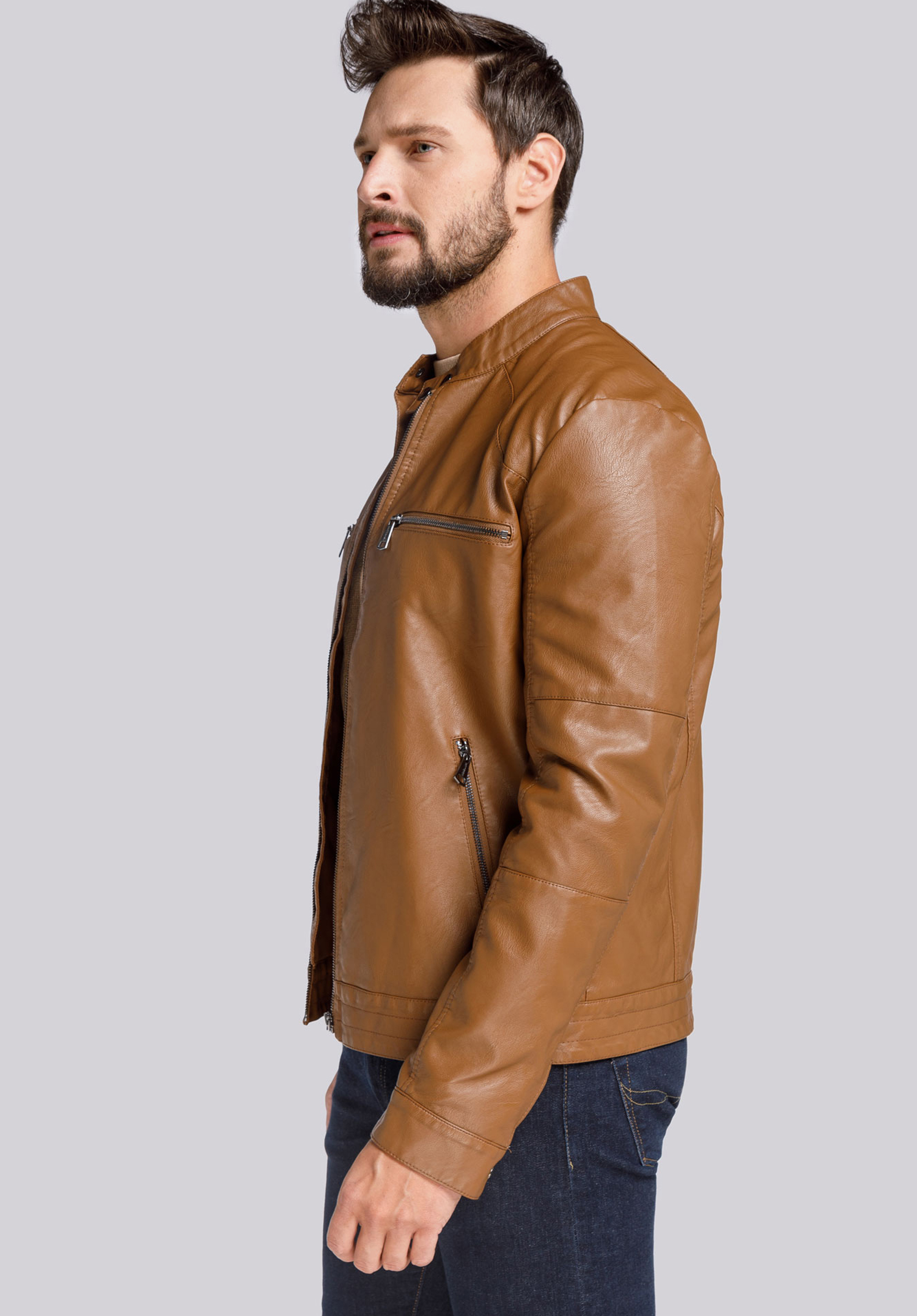 Męska kurtka z ekoskóry klasyczna ze stójką