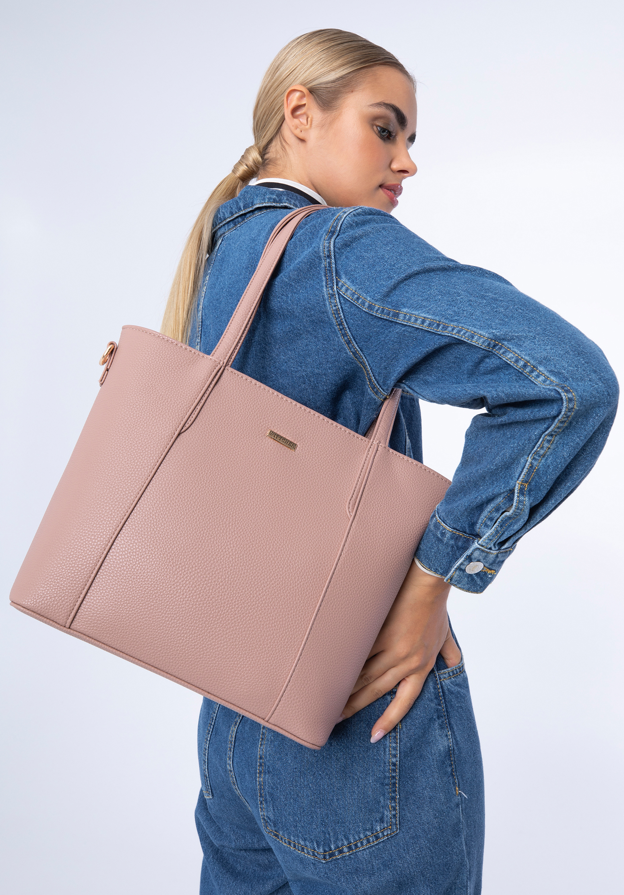 Torebka shopperka z ekoskóry z ozdobnym obszyciem