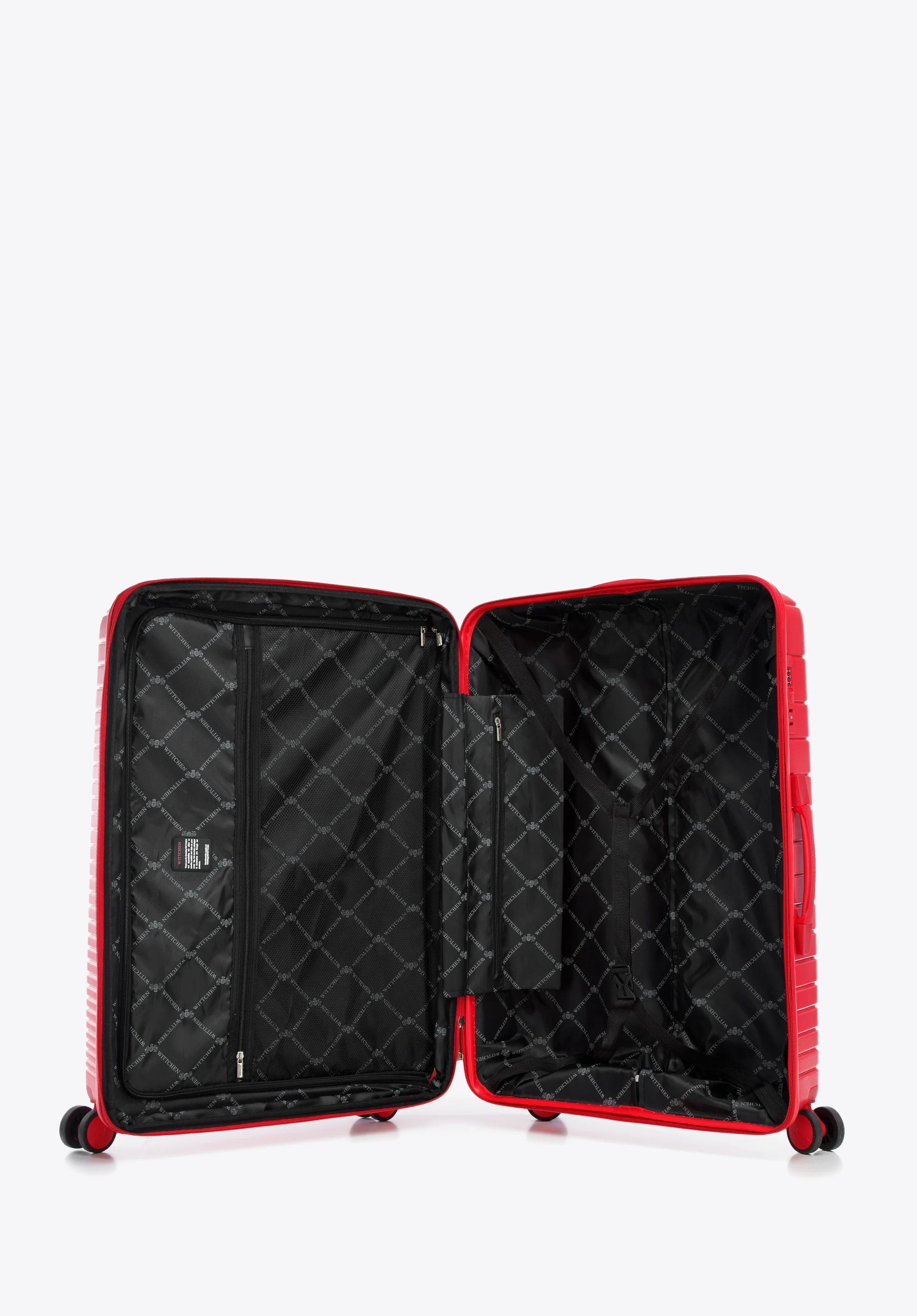 Duża walizka z polipropylenu z błyszczącymi paskami