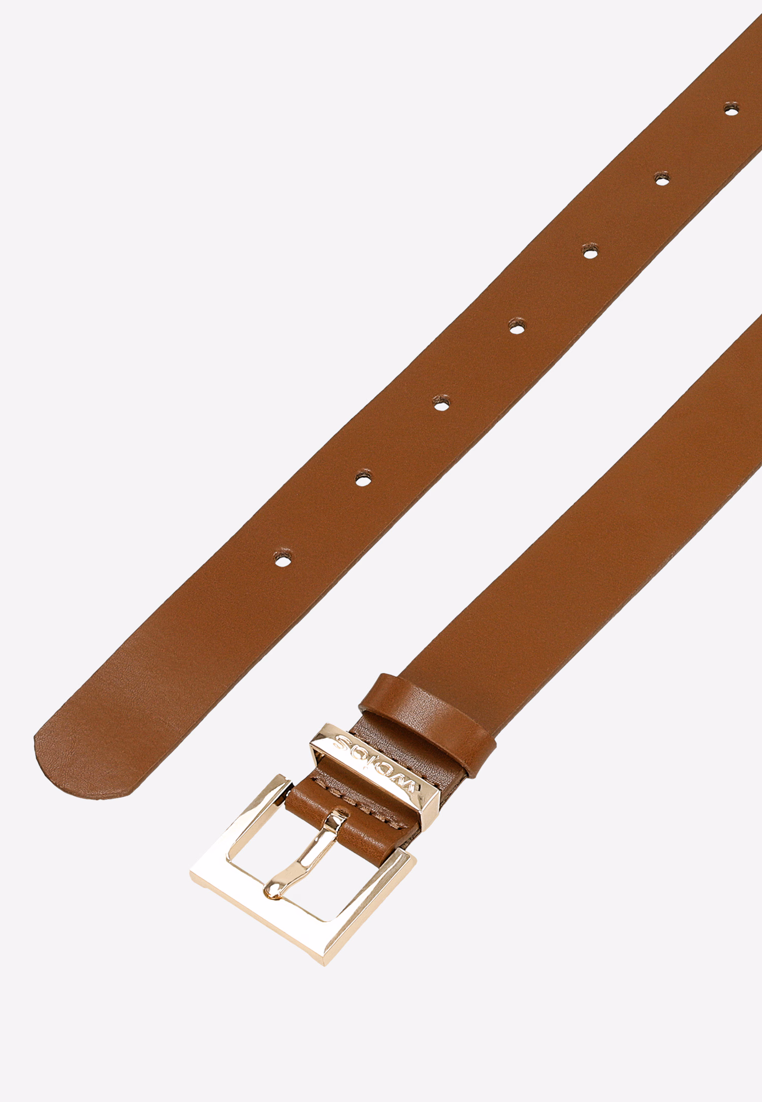 Brązowy skórzany pasek damski z kwadratową klamrą