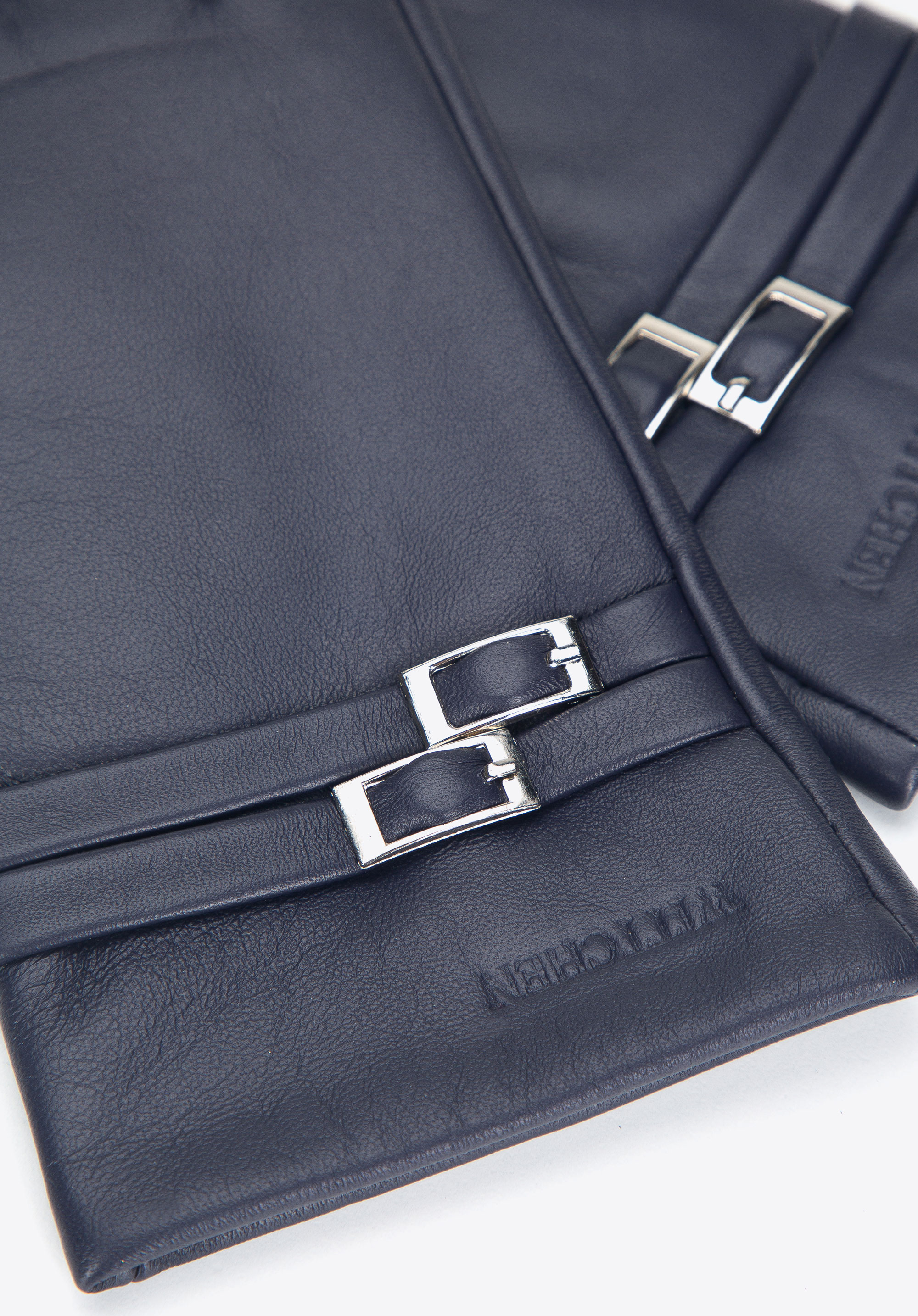 Damskie rękawiczki skórzane z klamerkami