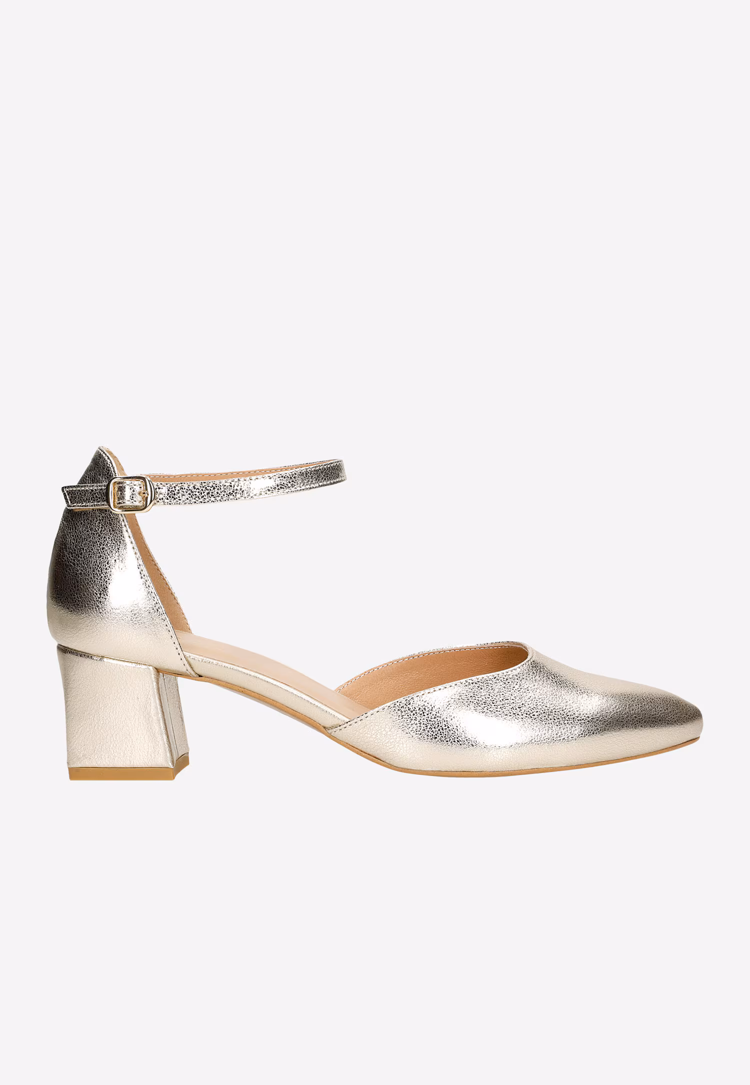 Złote czółenka damskie na niskim słupku