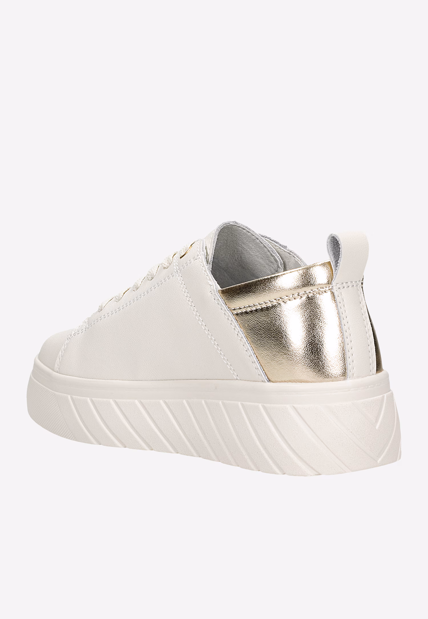 Jasnobeżowe trampki ze złotymi elementami