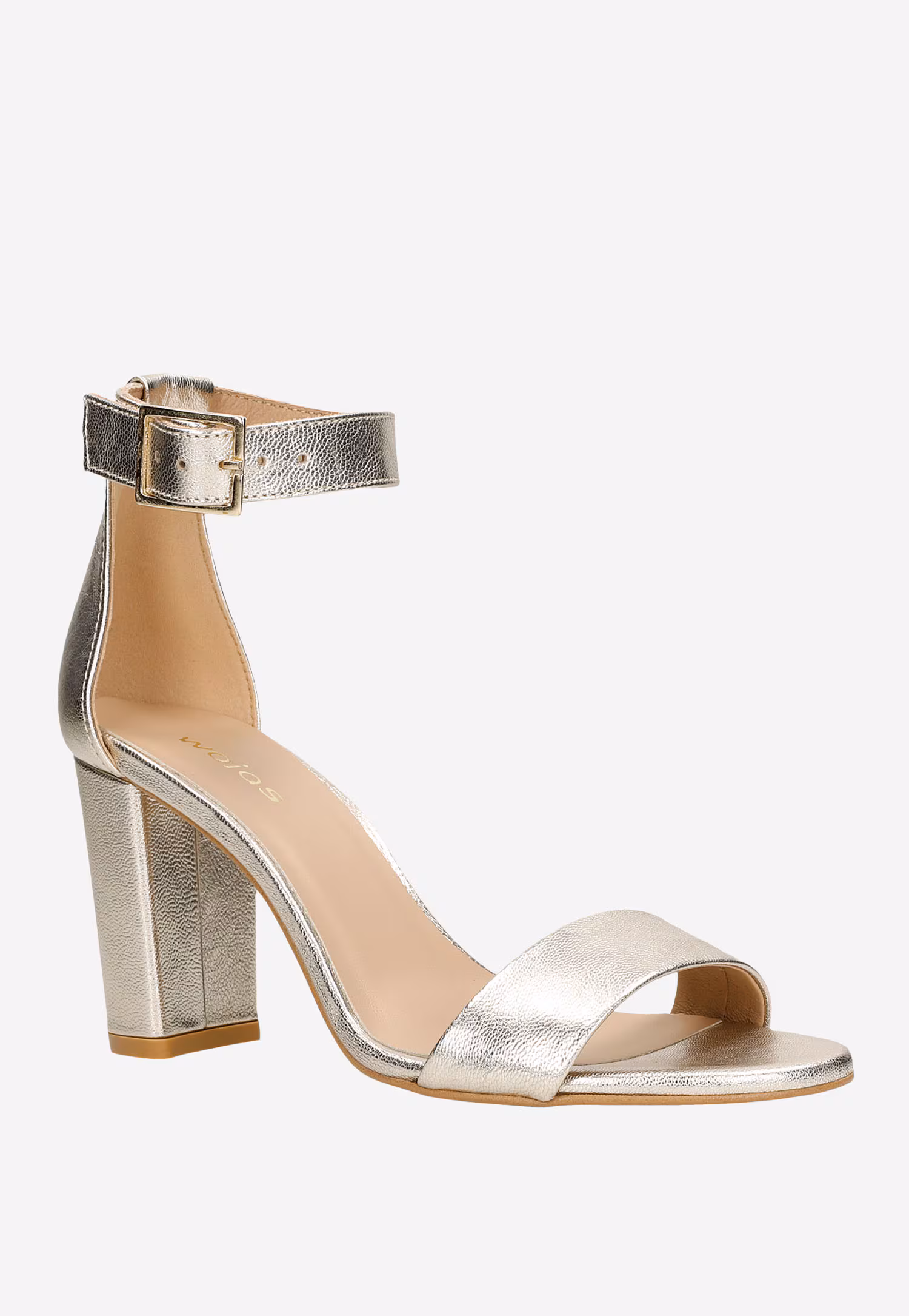 Zjawiskowe srebrne skórzane sandały na obcasie