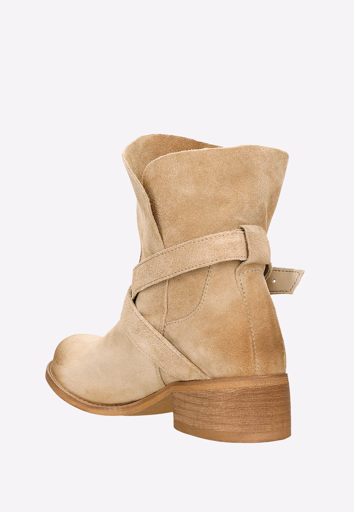 Beżowe botki damskie z ozdobnymi klamrami