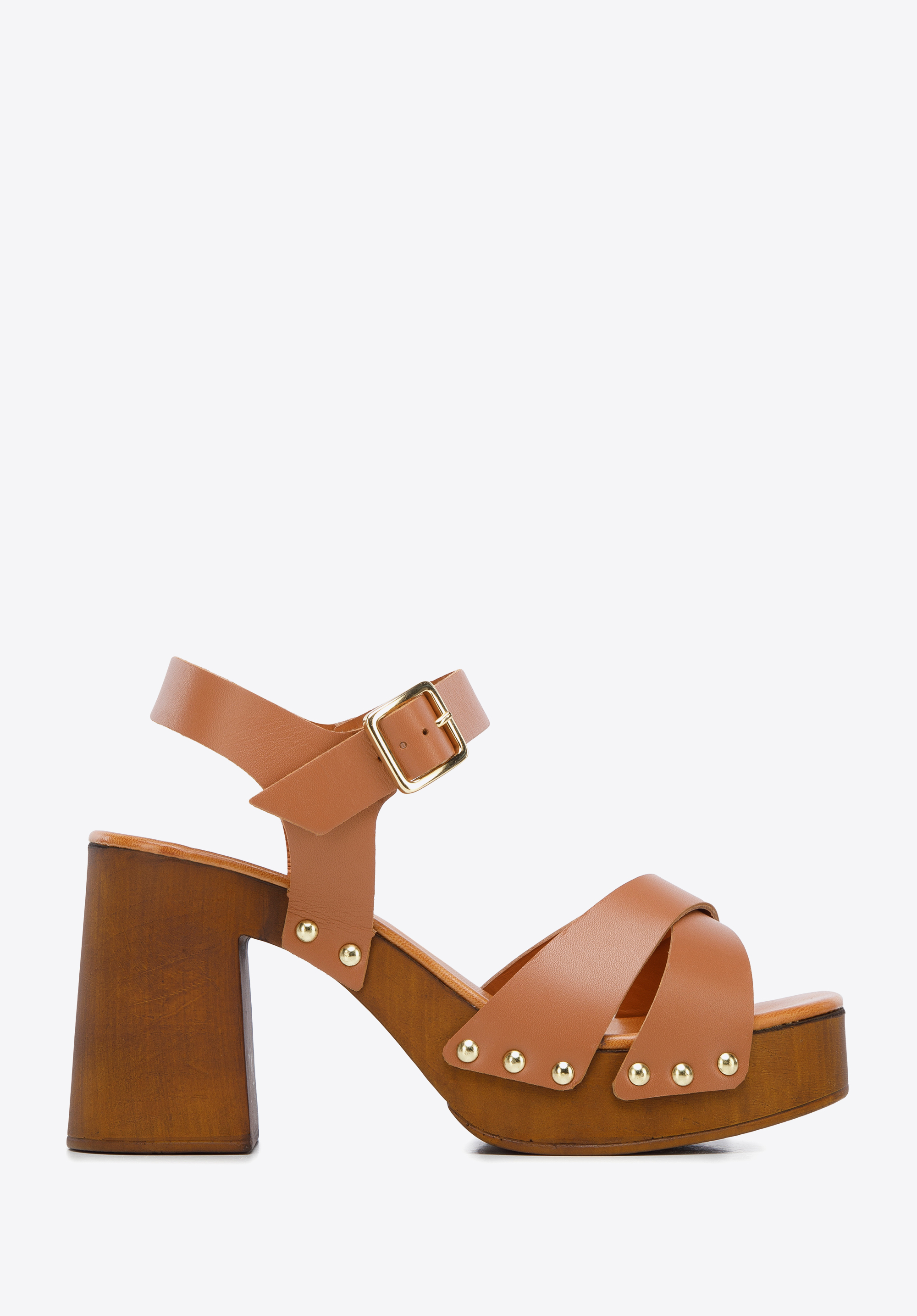 Damskie sandały skórzane z paskami na krzyż