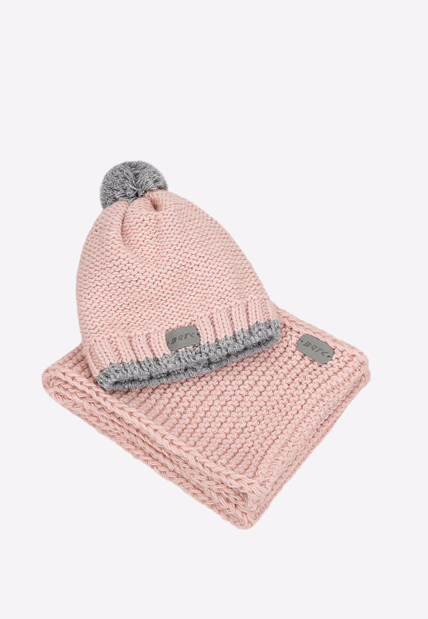 Popielaty zestaw dziecięcy BARTEK czapka z odblaskowym pomponem + komin 8560580