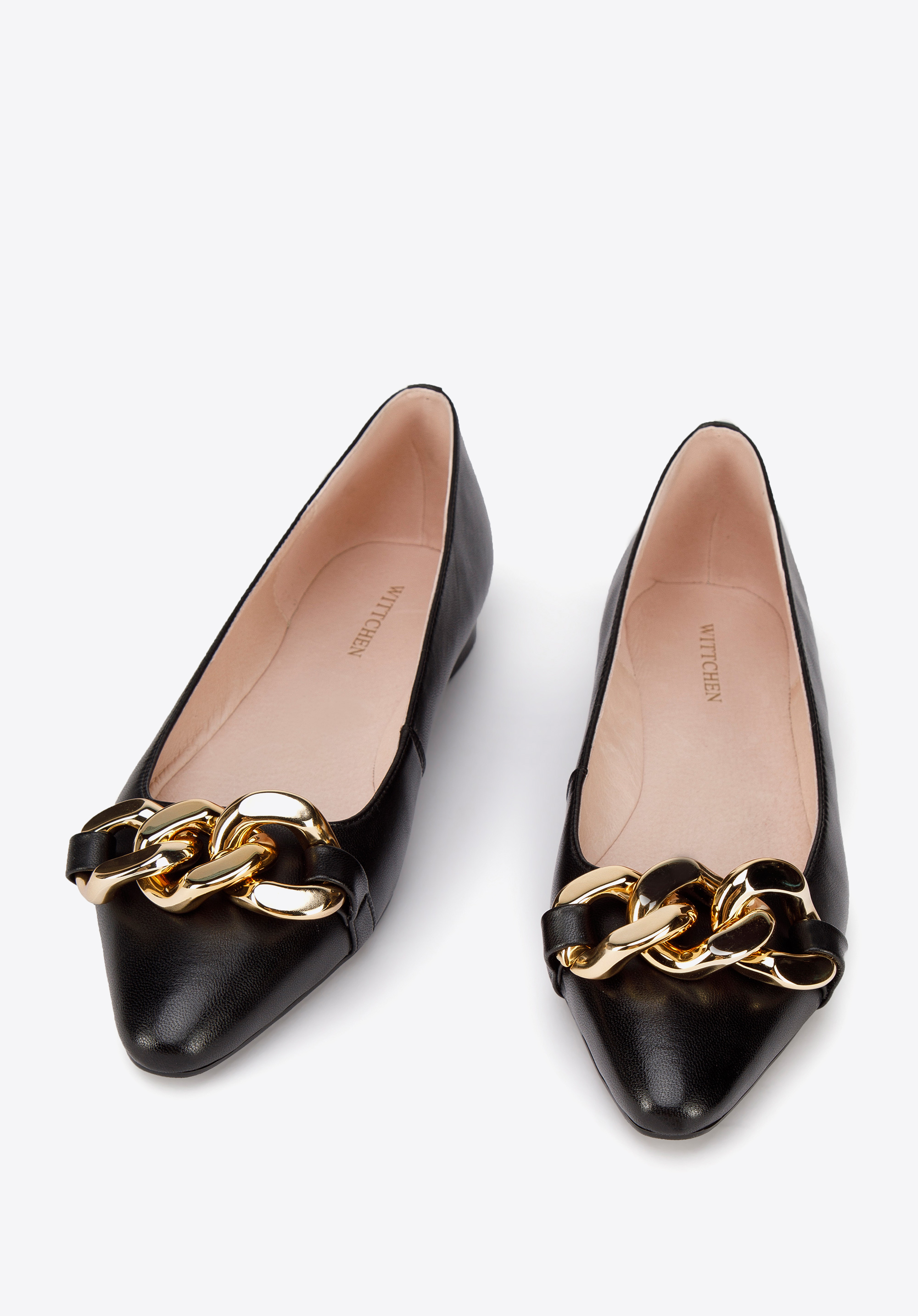 Baleriny skórzane z łańcuchem