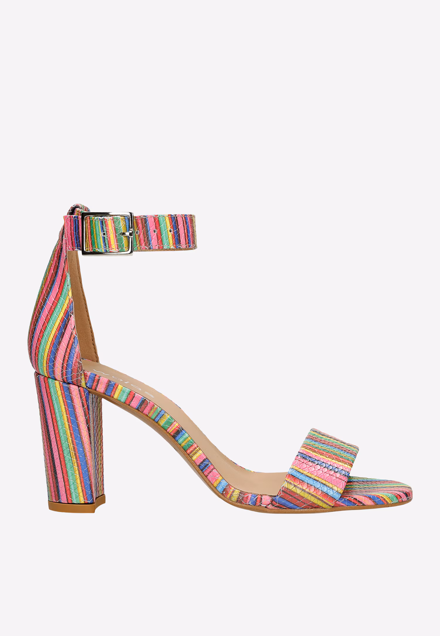 Zjawiskowe srebrne skórzane sandały na obcasie