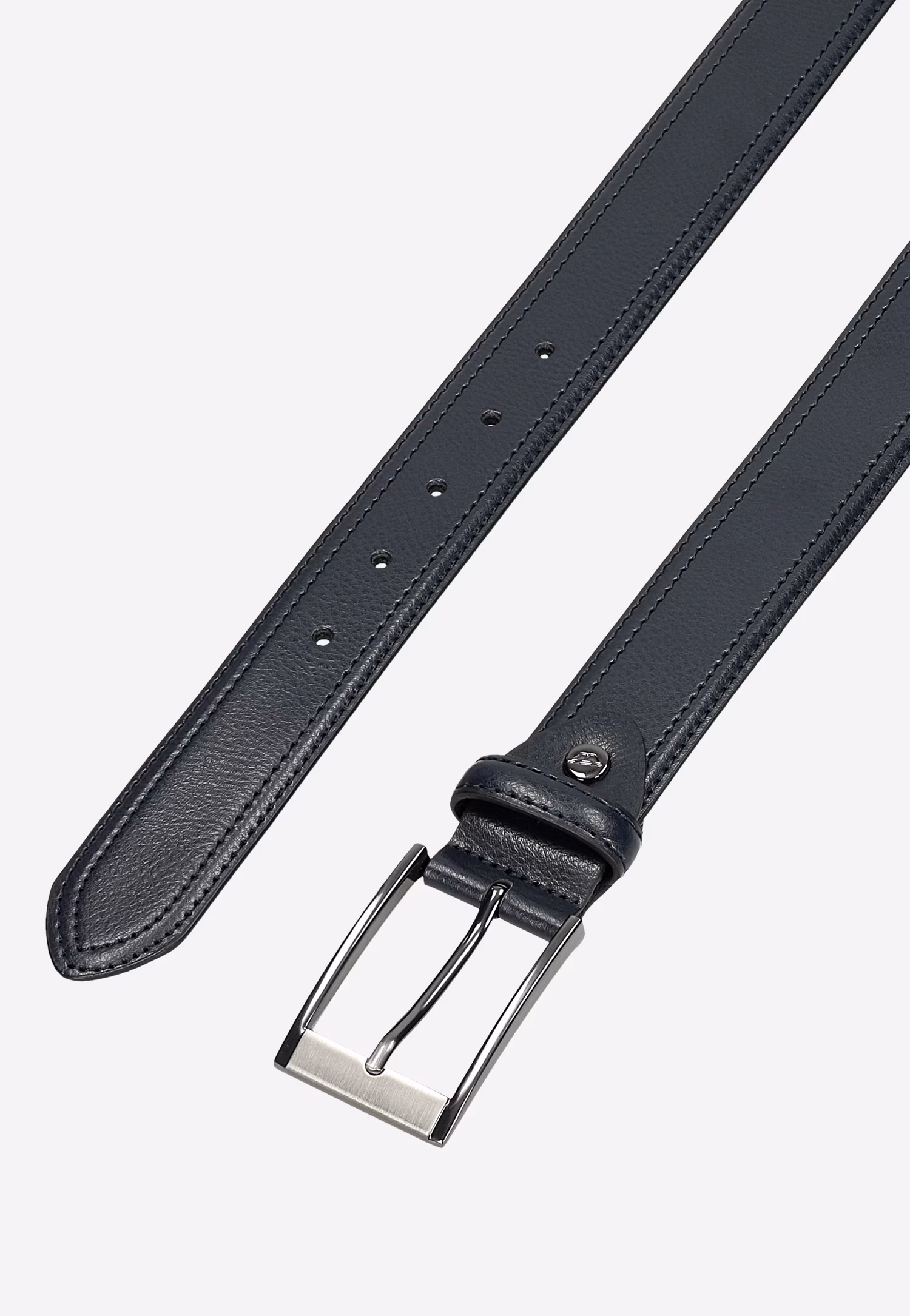 Granatowy skórzany pasek męski z otwartą klamrą