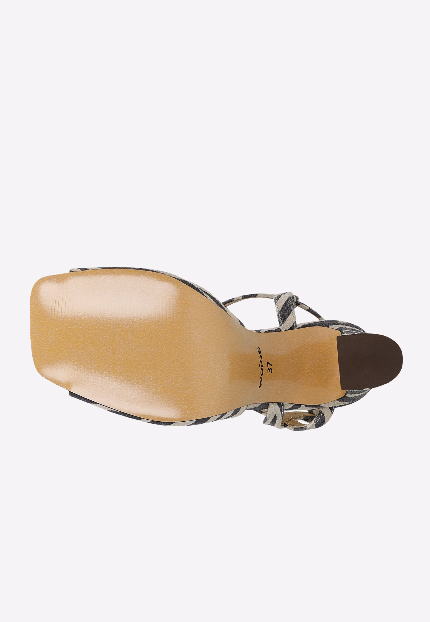 Sandały w czarno-beżowe paski na szerokim słupku