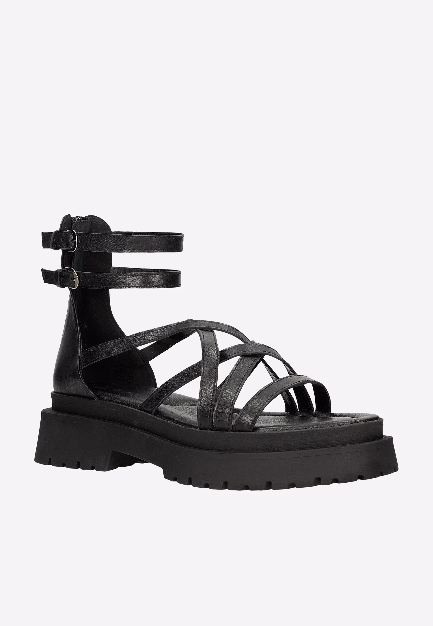 Masywne beżowe sandały damskie ze skóry