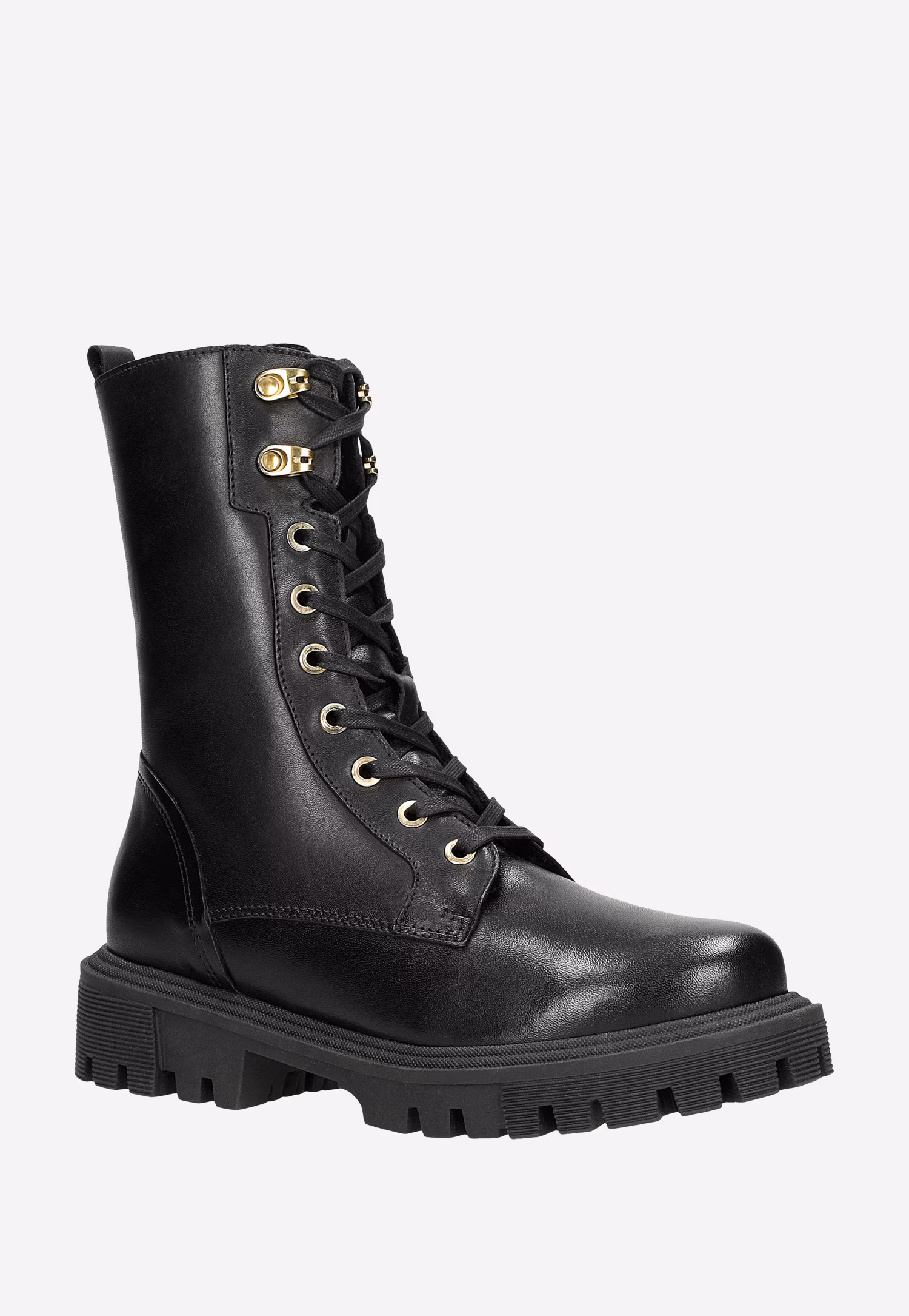 Czarne trzewiki damskie ocieplane dzianiną futerkową