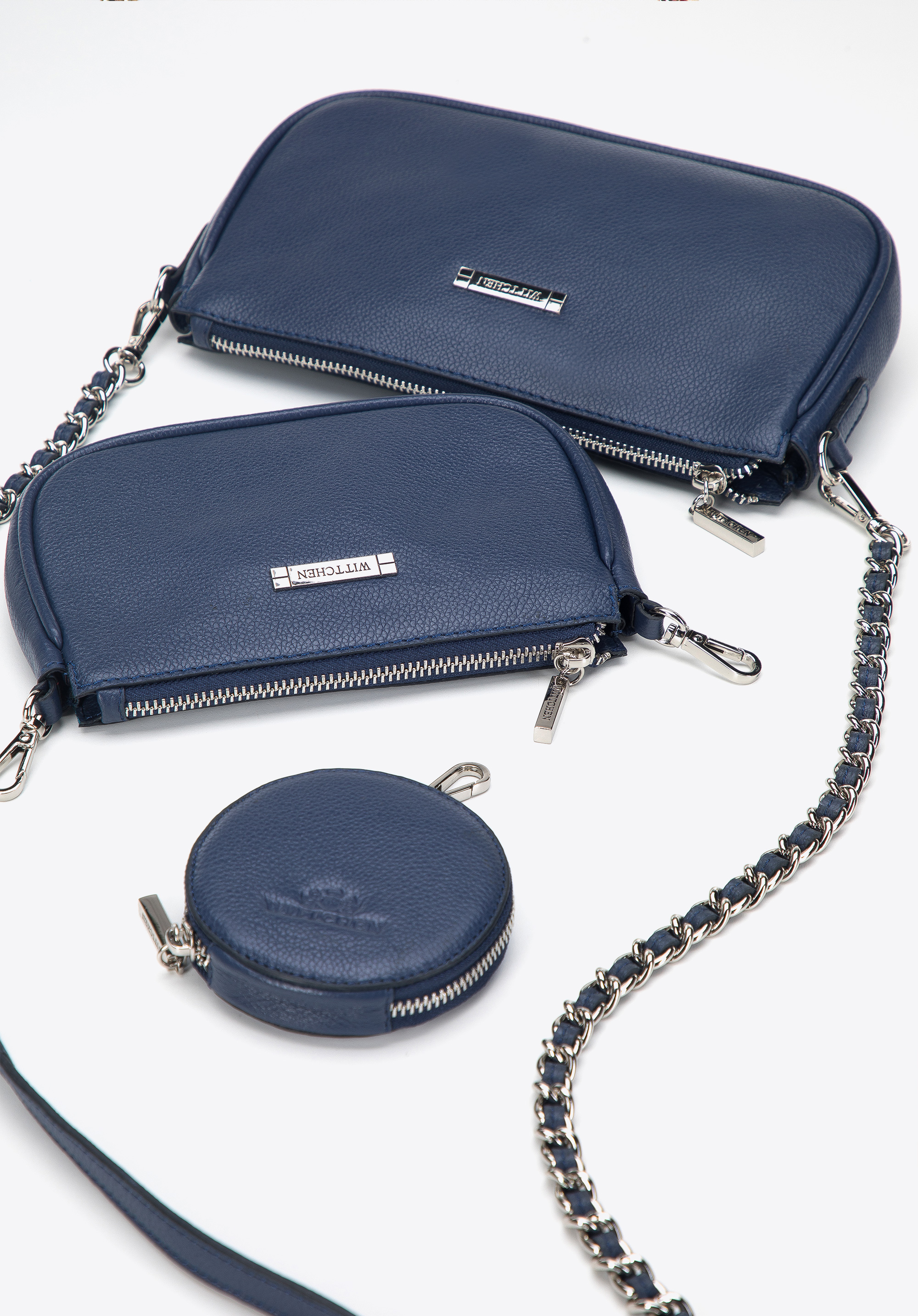 Damska torebka skórzana podwójna z etui na łańcuszku