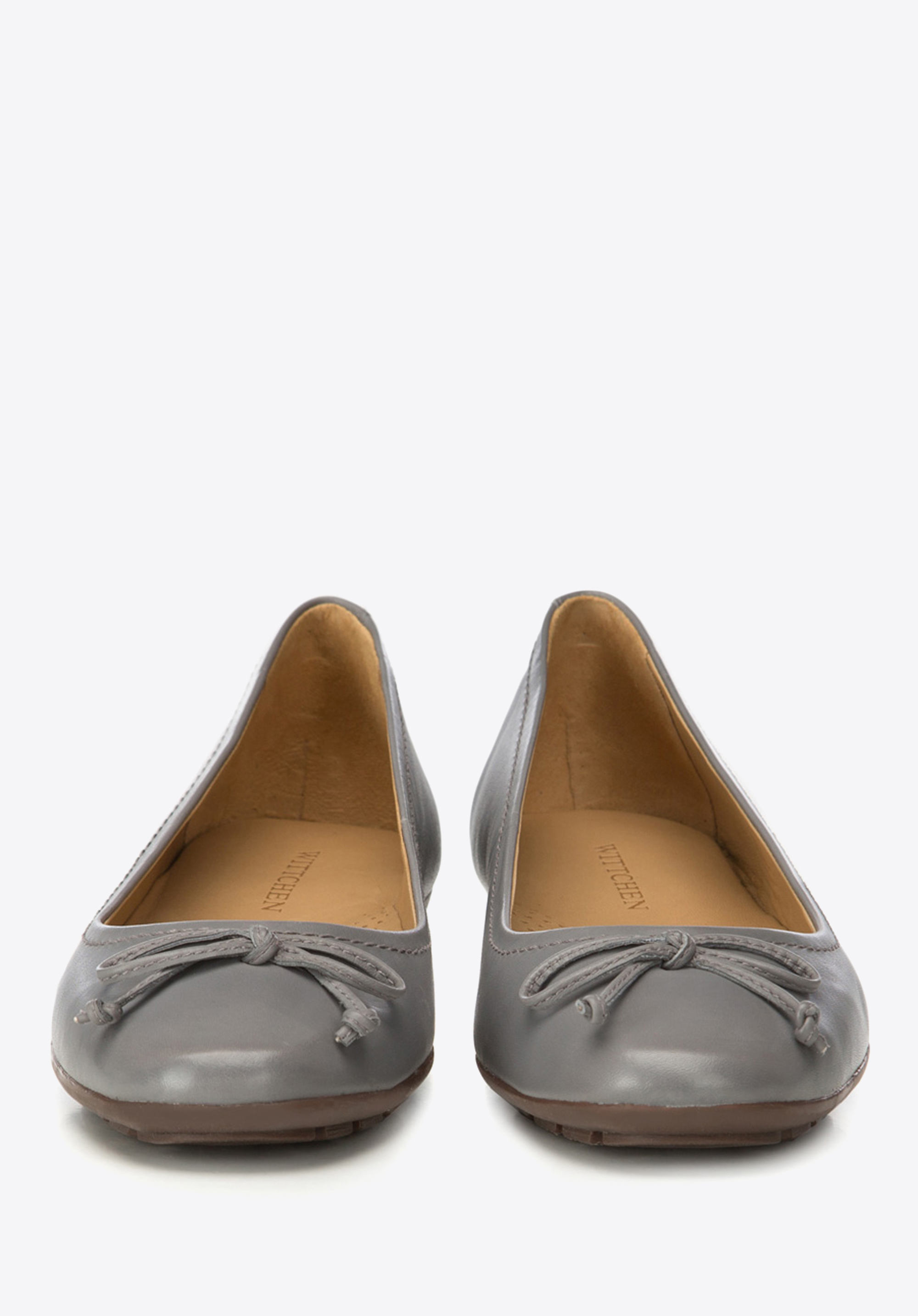 Baleriny skórzane basic z kokardką