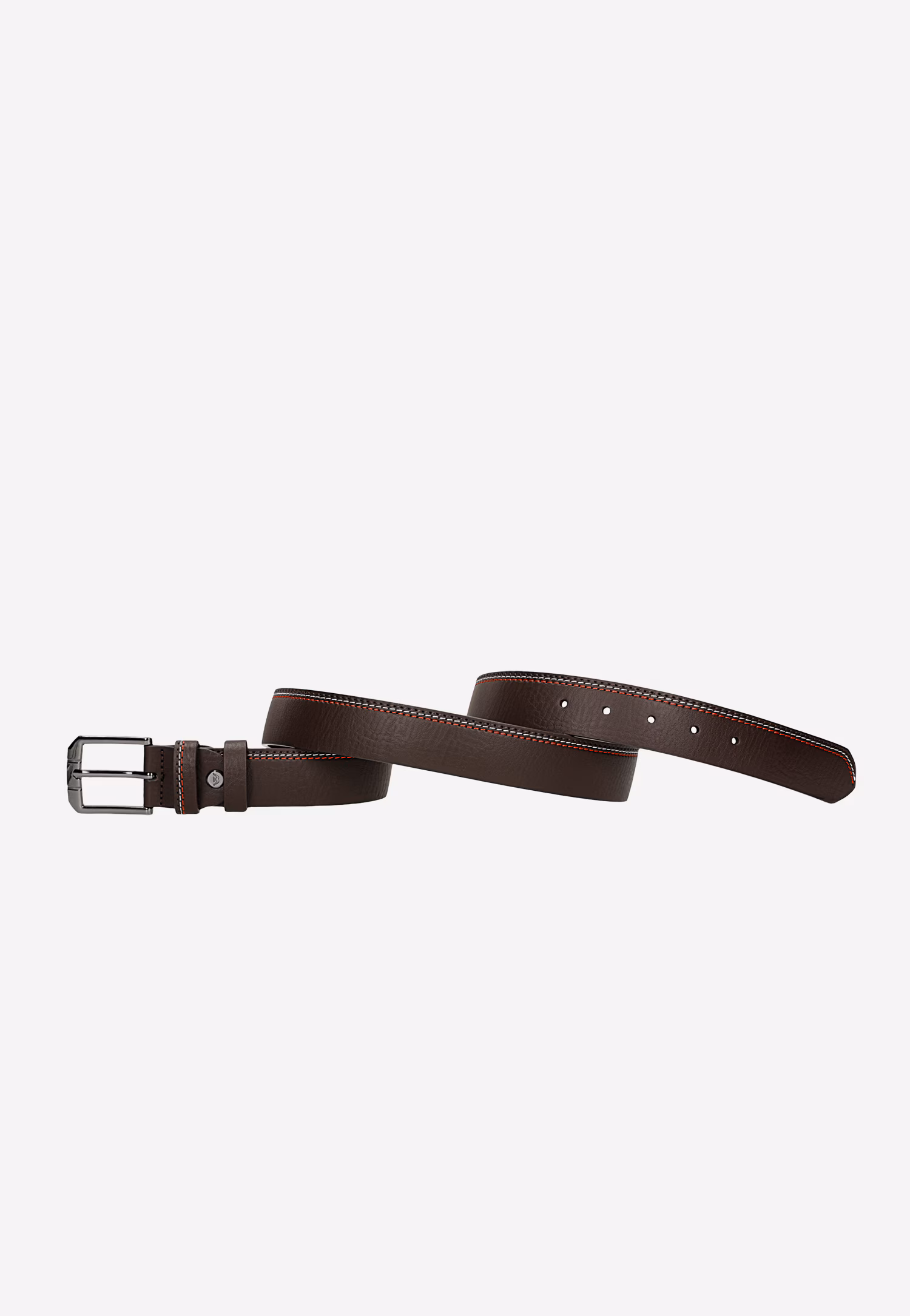 Brązowy pasek męski z biało-czerwonymi przeszyciami