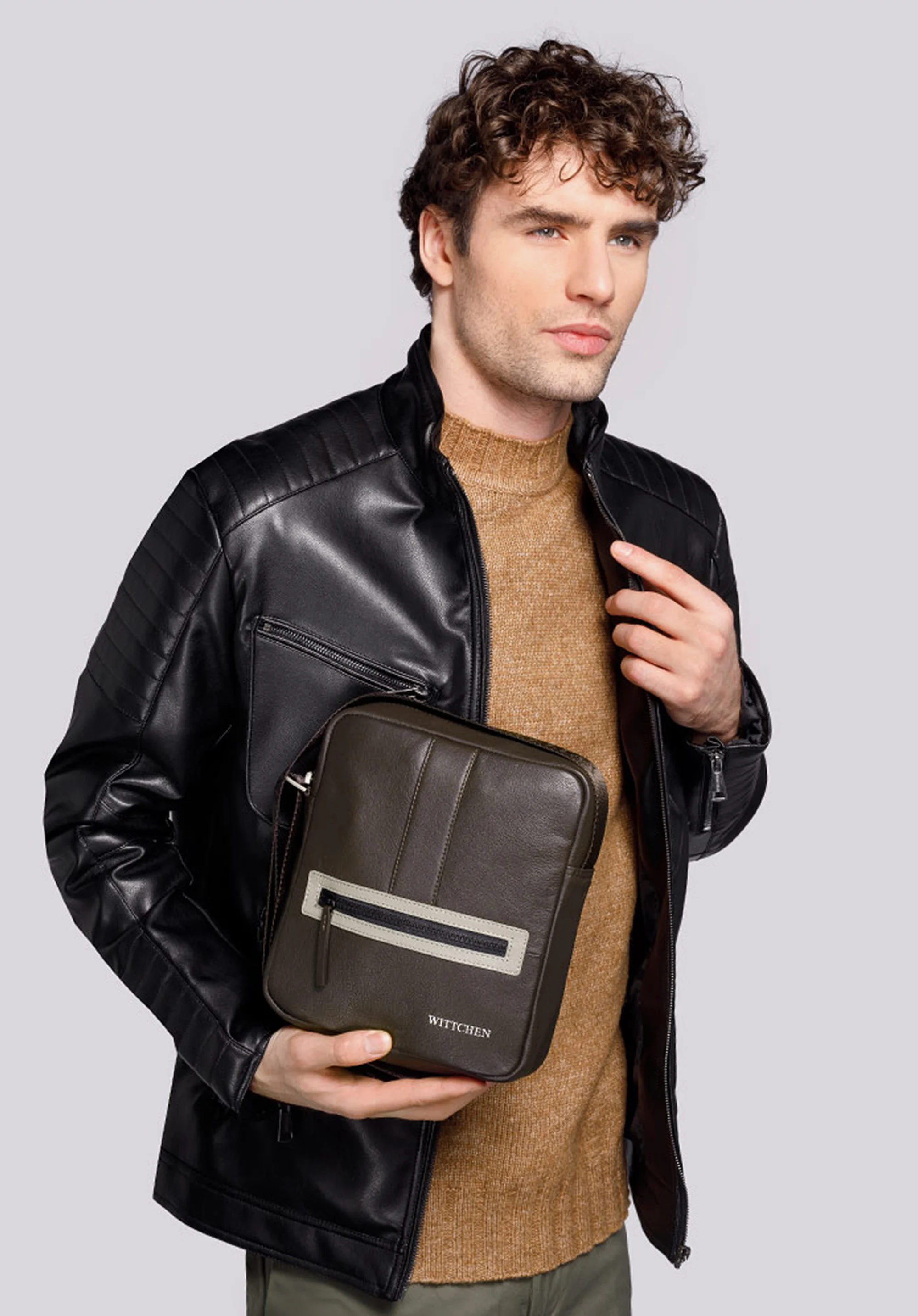 Męska listonoszka skórzana stębnowana mała